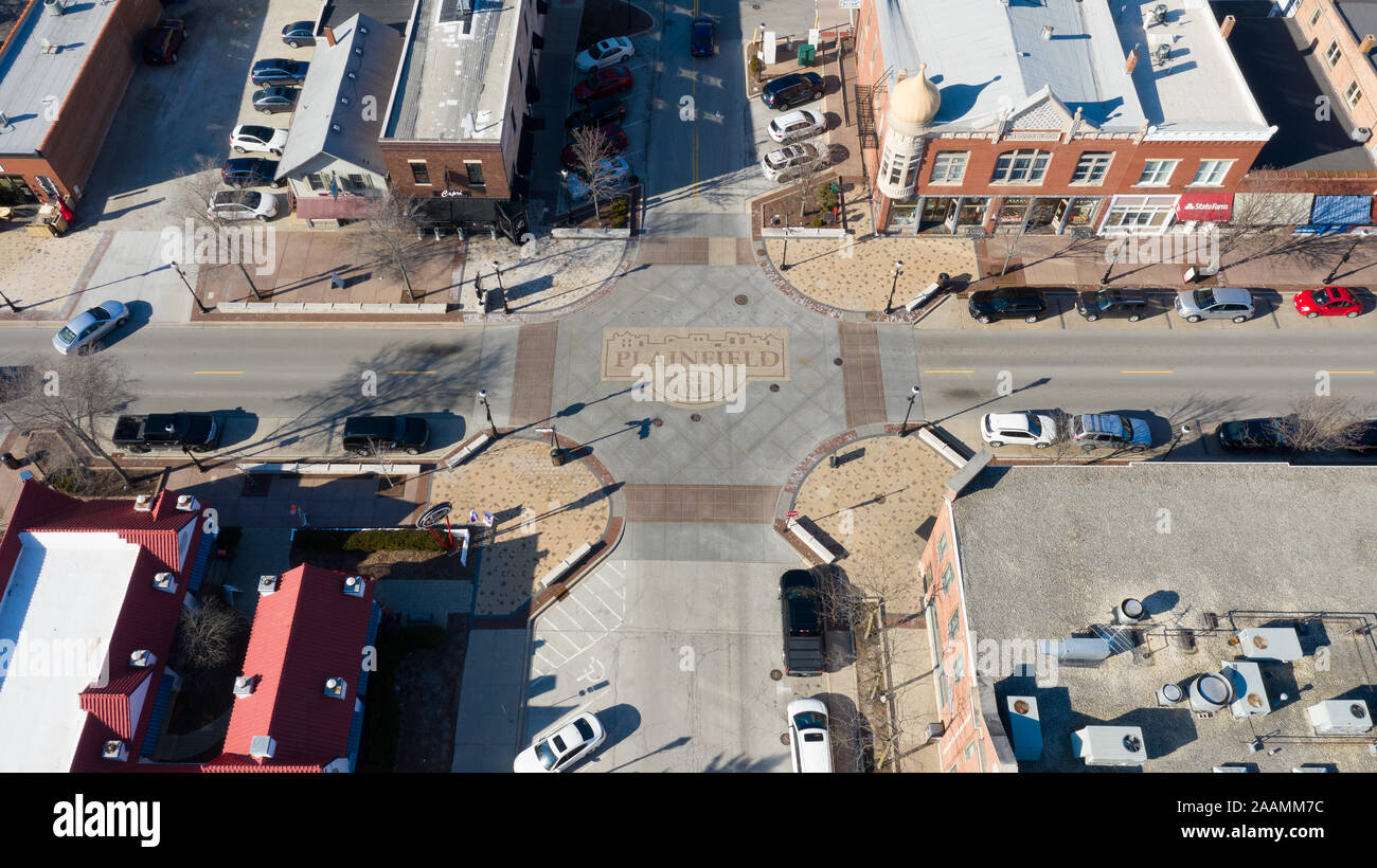 The Village of Plainfield logo on Lockport Street in the downtown area