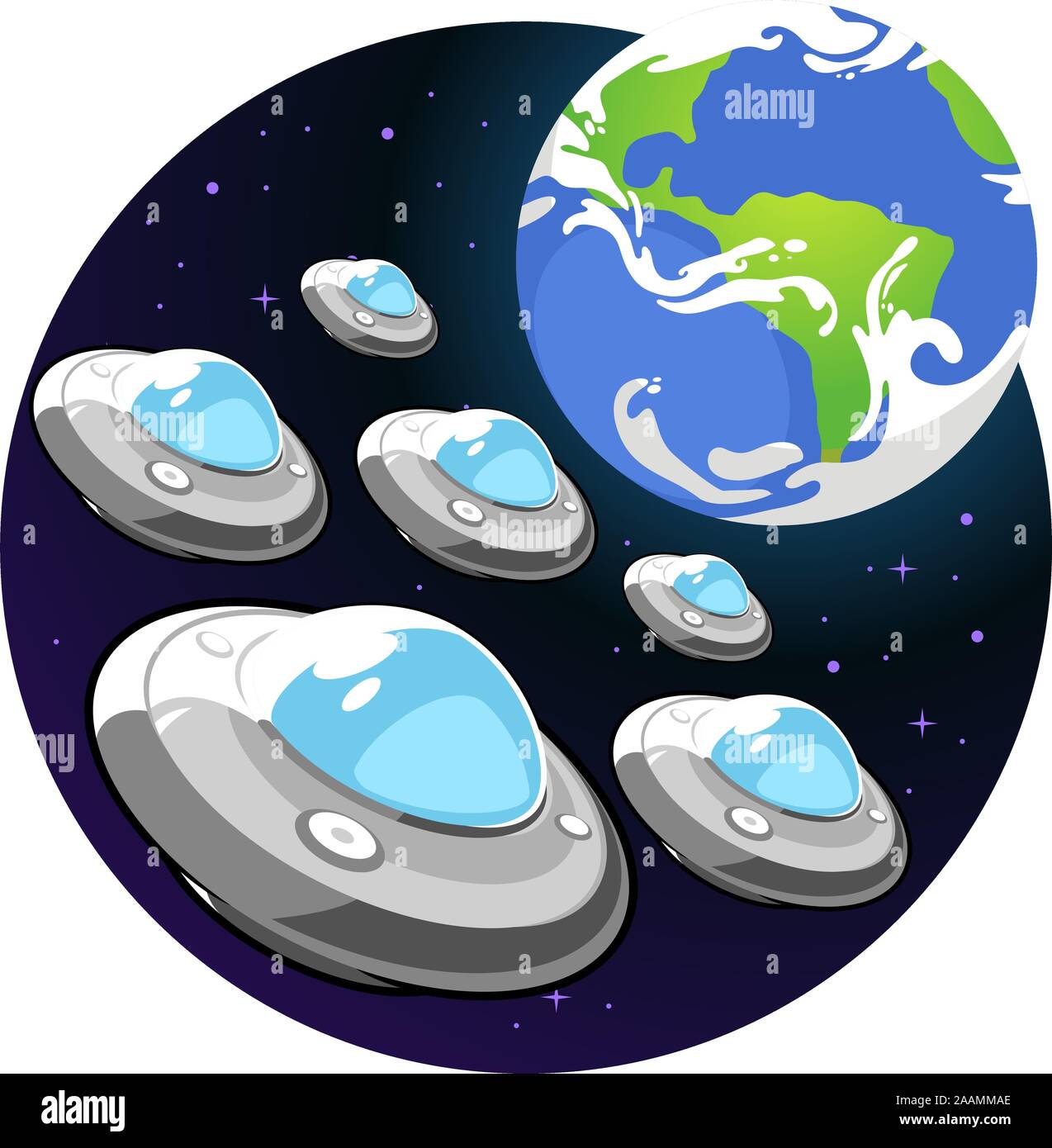Flying saucer earth invasion Stock Vector