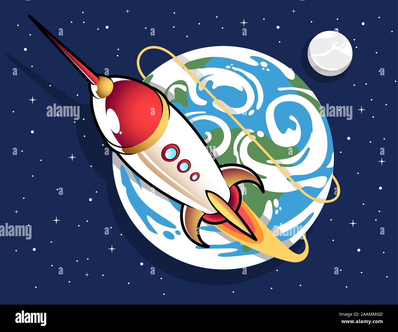 Space rocket out of earth cartoon Stock Vector Image & Art - Alamy