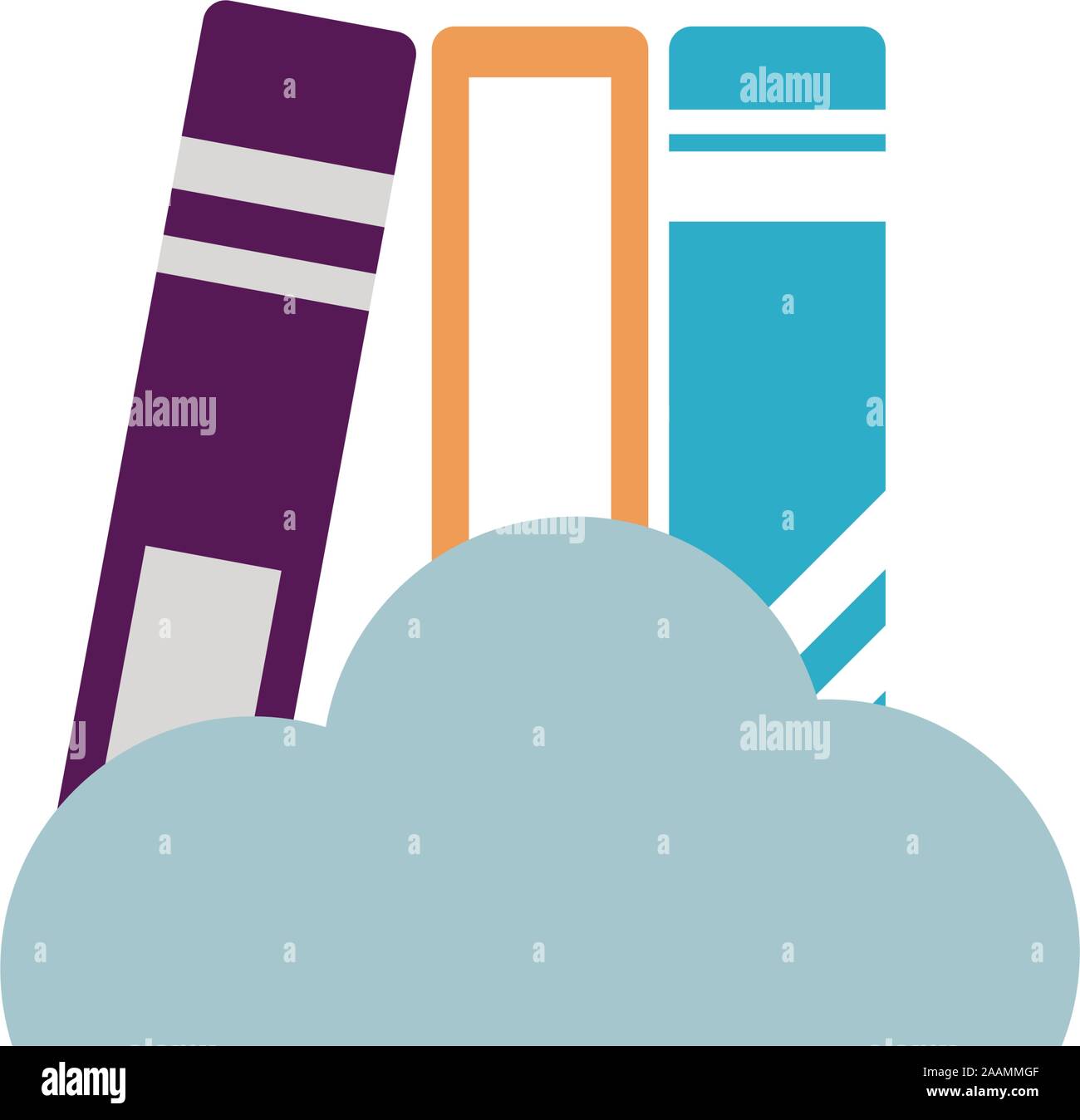 school books with cloud flat style icon vector illustration design ...