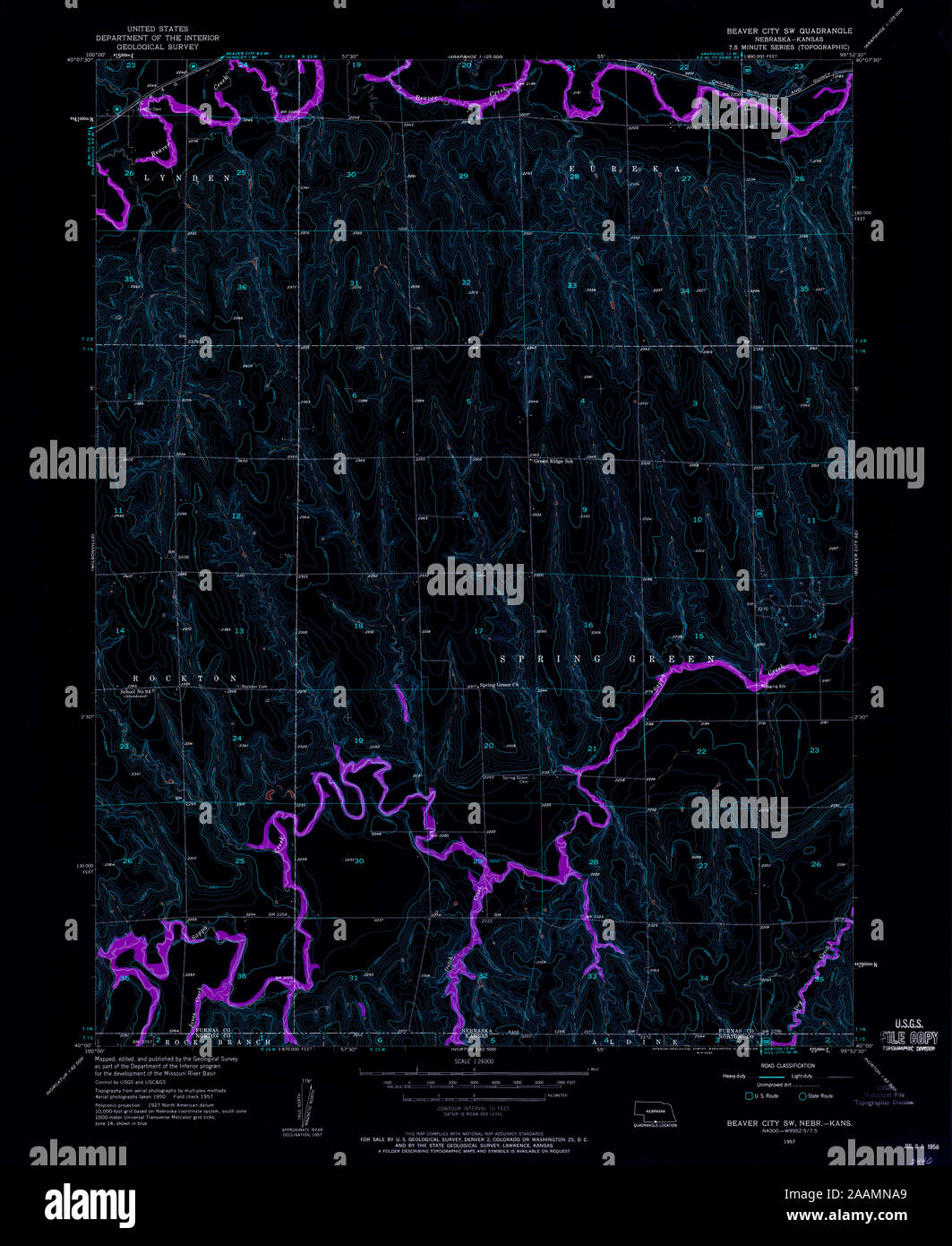 USGS TOPO Map Nebraska NE Beaver City SW 315793 1957 24000 Inverted