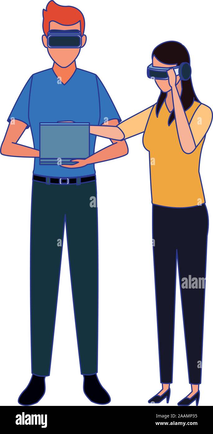 man and woman using technology of augmented reality Stock Vector Image ...