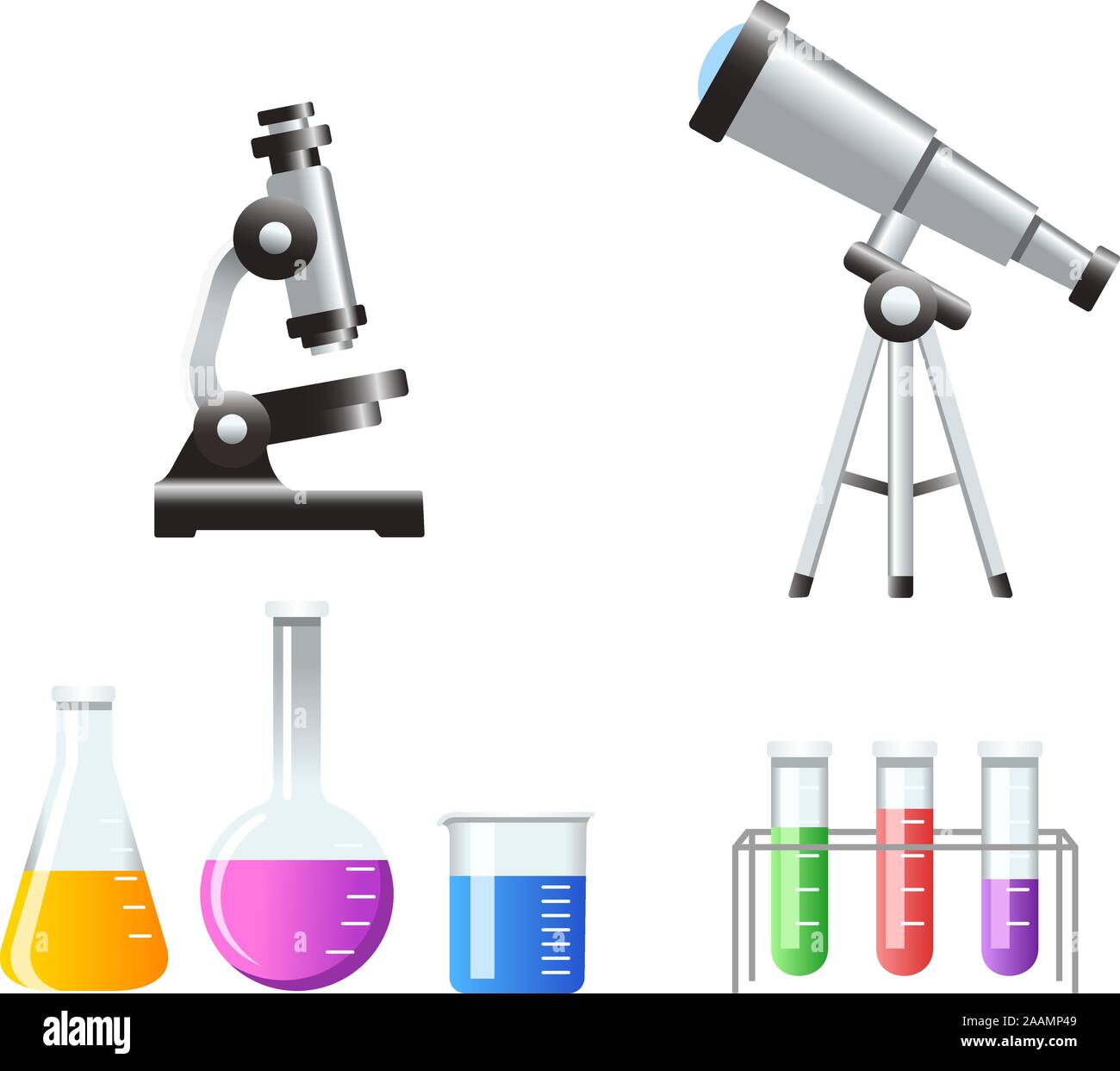Science Icons Test Tubes Microscope telescope vector illustration
