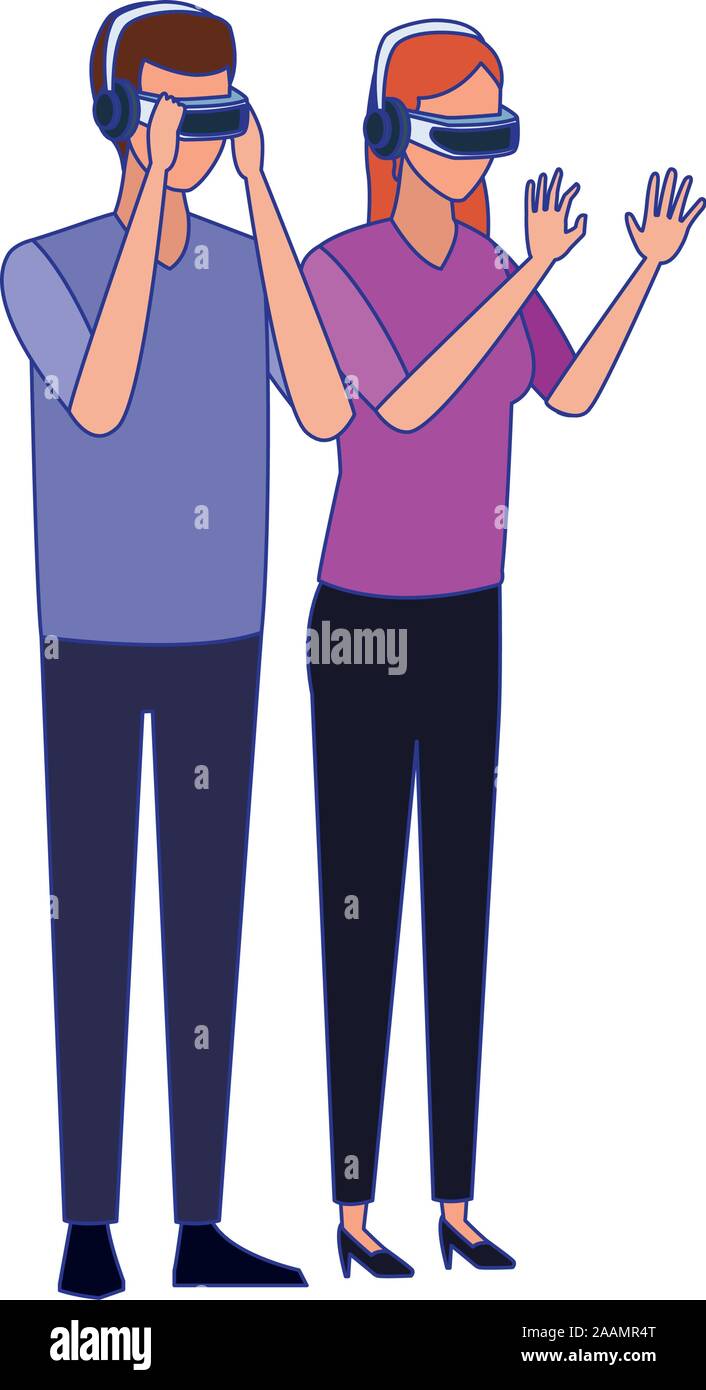 man and woman using technology of augmented reality Stock Vector Image ...