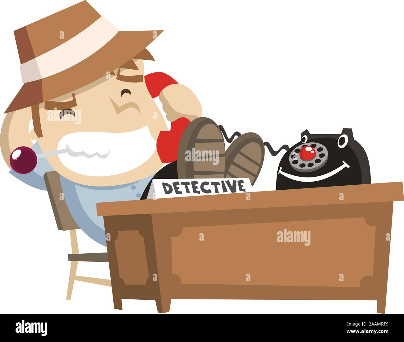 little boy detective at his office cartoon illustration Stock Vector