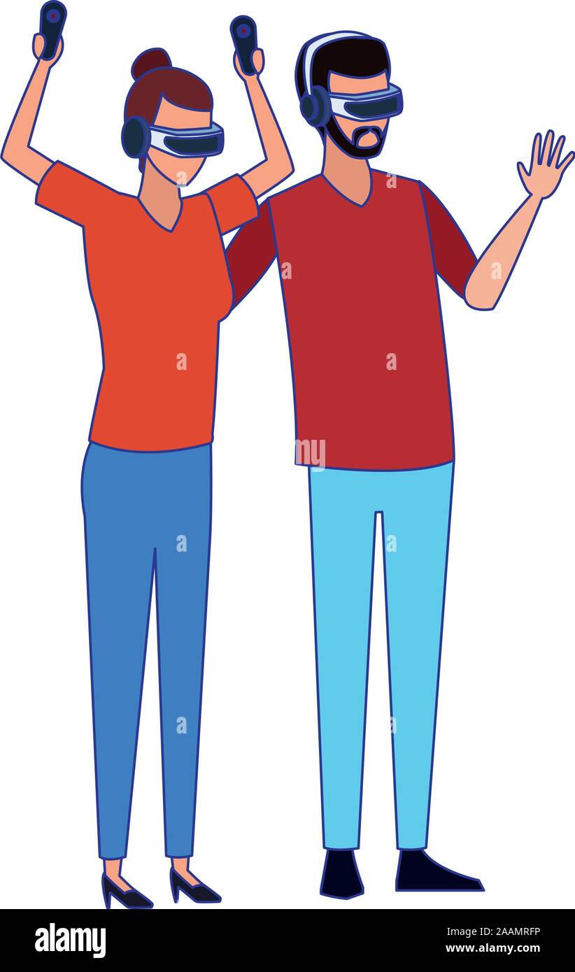 man and woman using technology of augmented reality Stock Vector Image ...