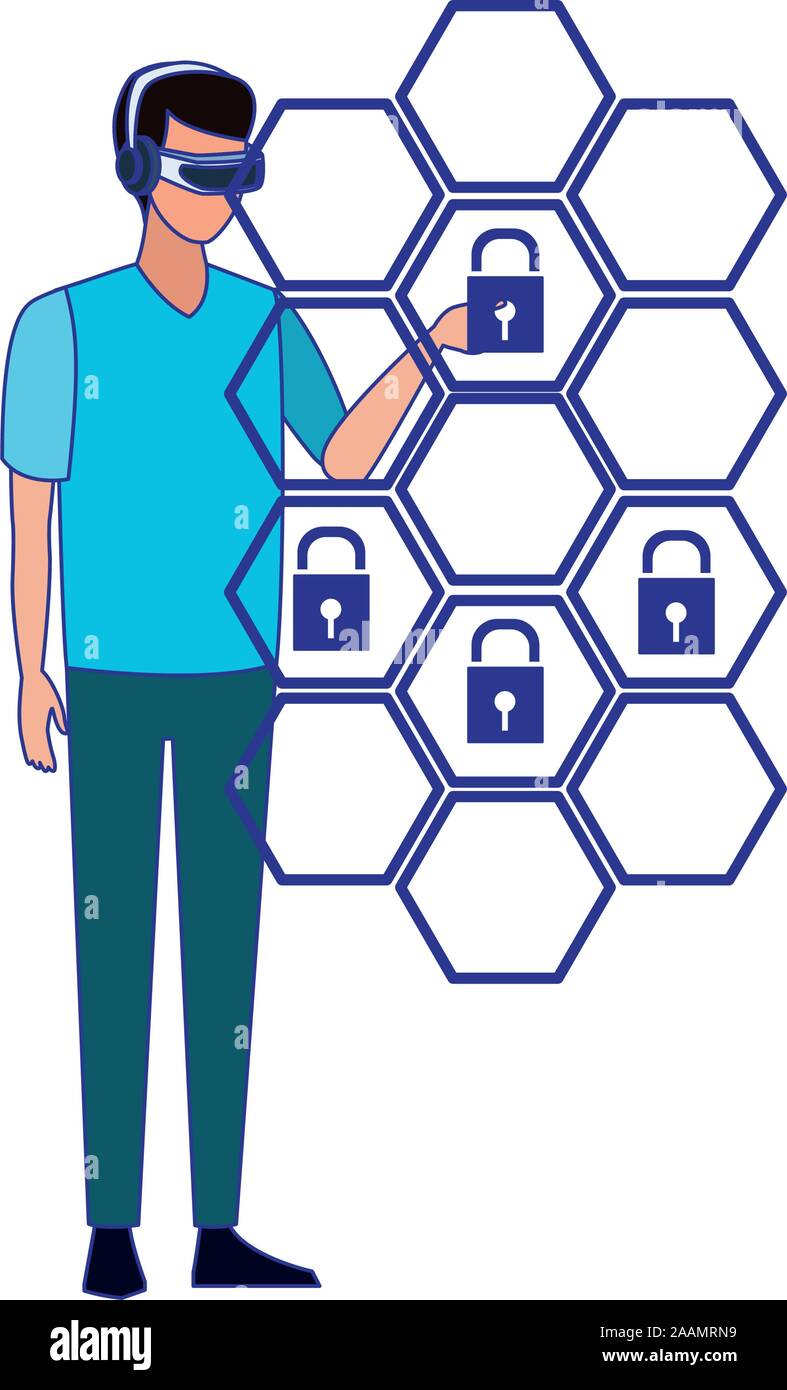 man using technology of augmented reality vector design Stock Vector ...