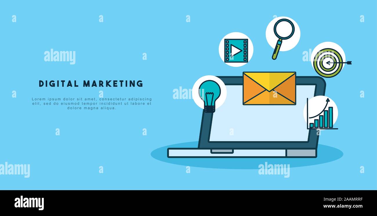 digital marketing technology with laptop Stock Vector