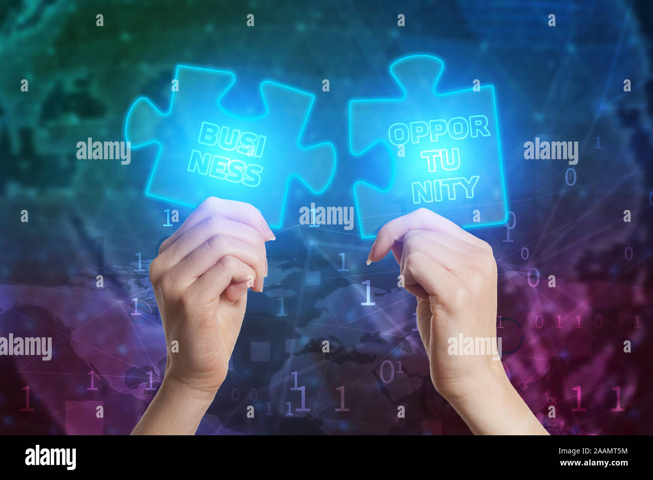 The concept of business, technology, the and the network. Business solutions, success