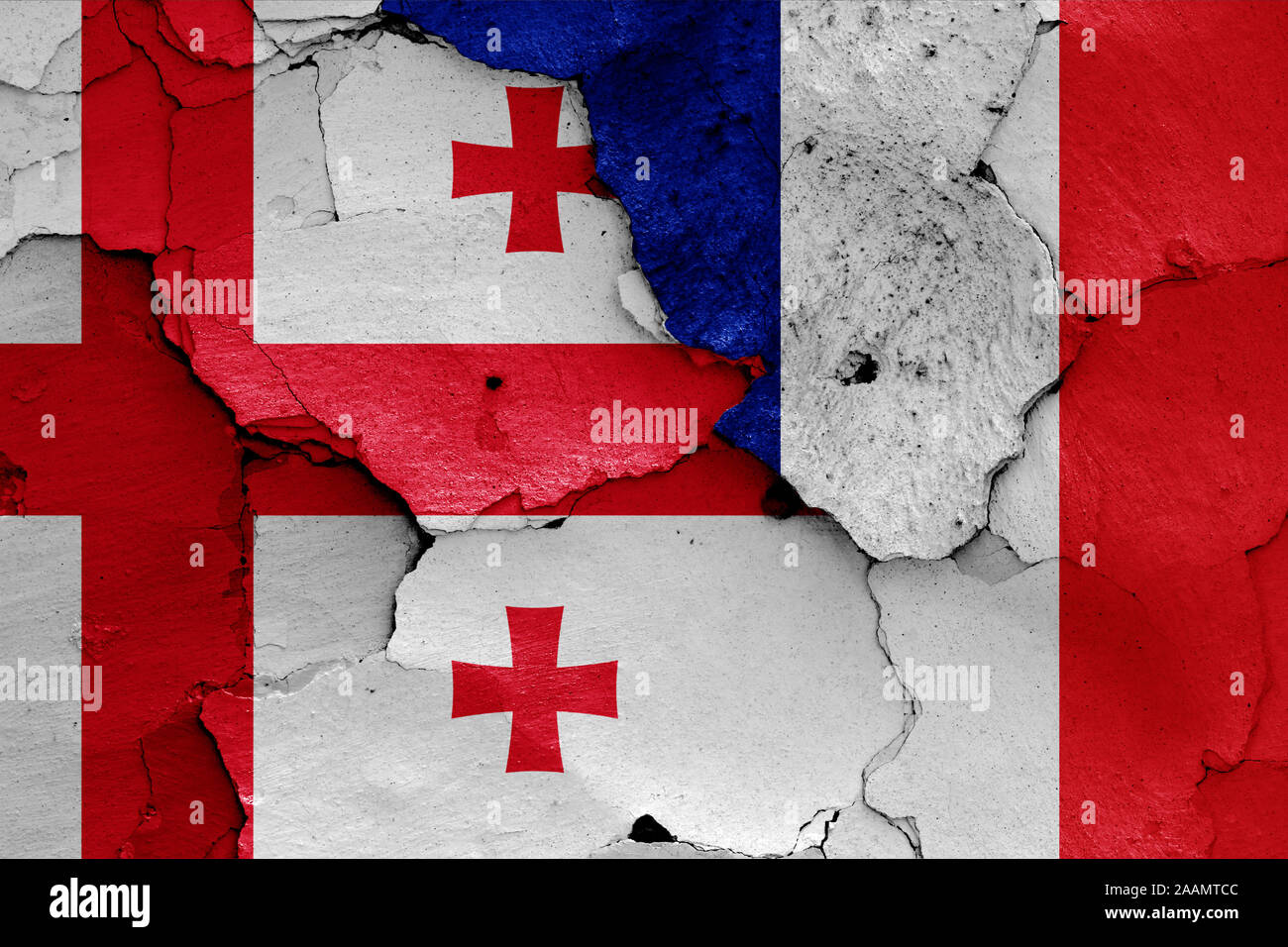 flags of Georgia and France painted on cracked wall Stock Photo - Alamy
