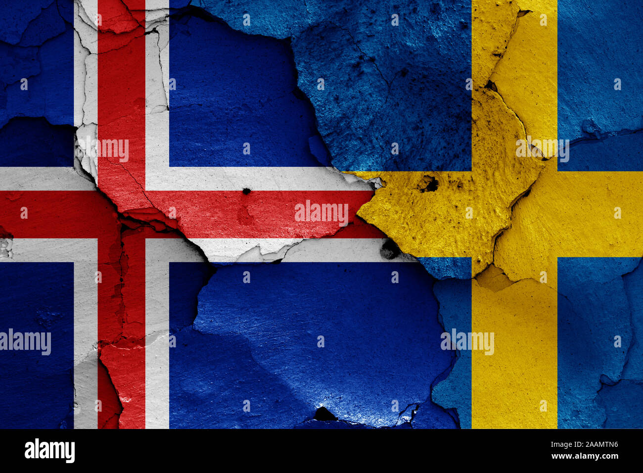 flags of Iceland and Sweden painted on cracked wall Stock Photo - Alamy