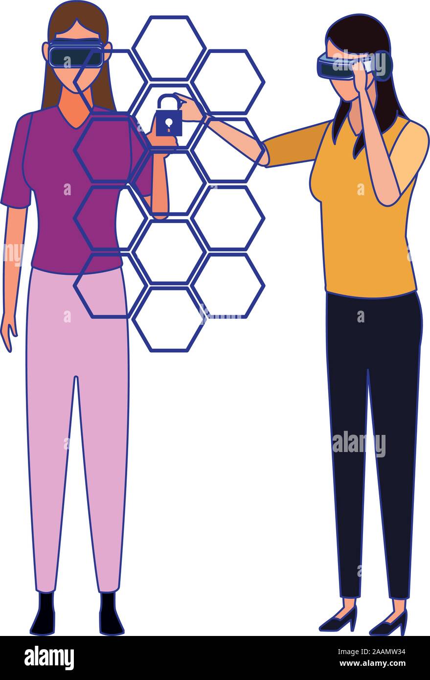 women using technology of augmented reality vector design Stock Vector