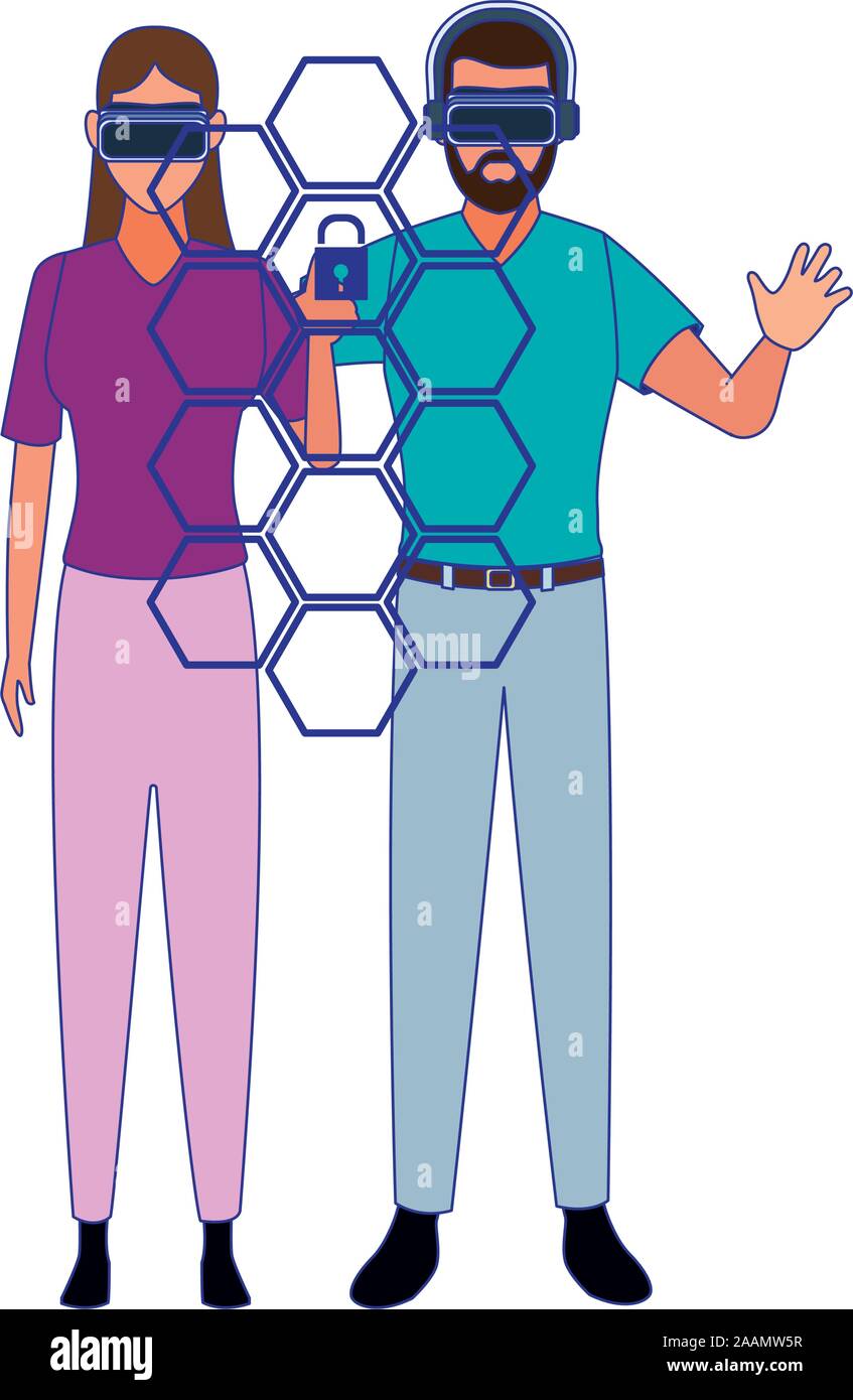 man and woman using technology of augmented reality Stock Vector Image ...