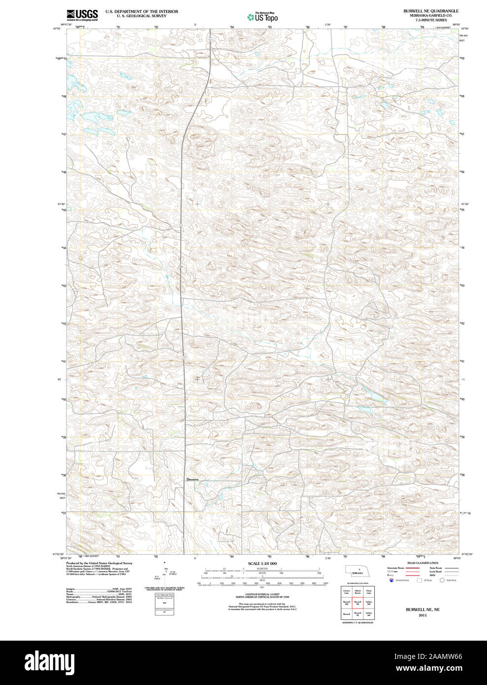 USGS TOPO Map Nebraska NE Burwell NE 20111021 TM Restoration Stock Photo
