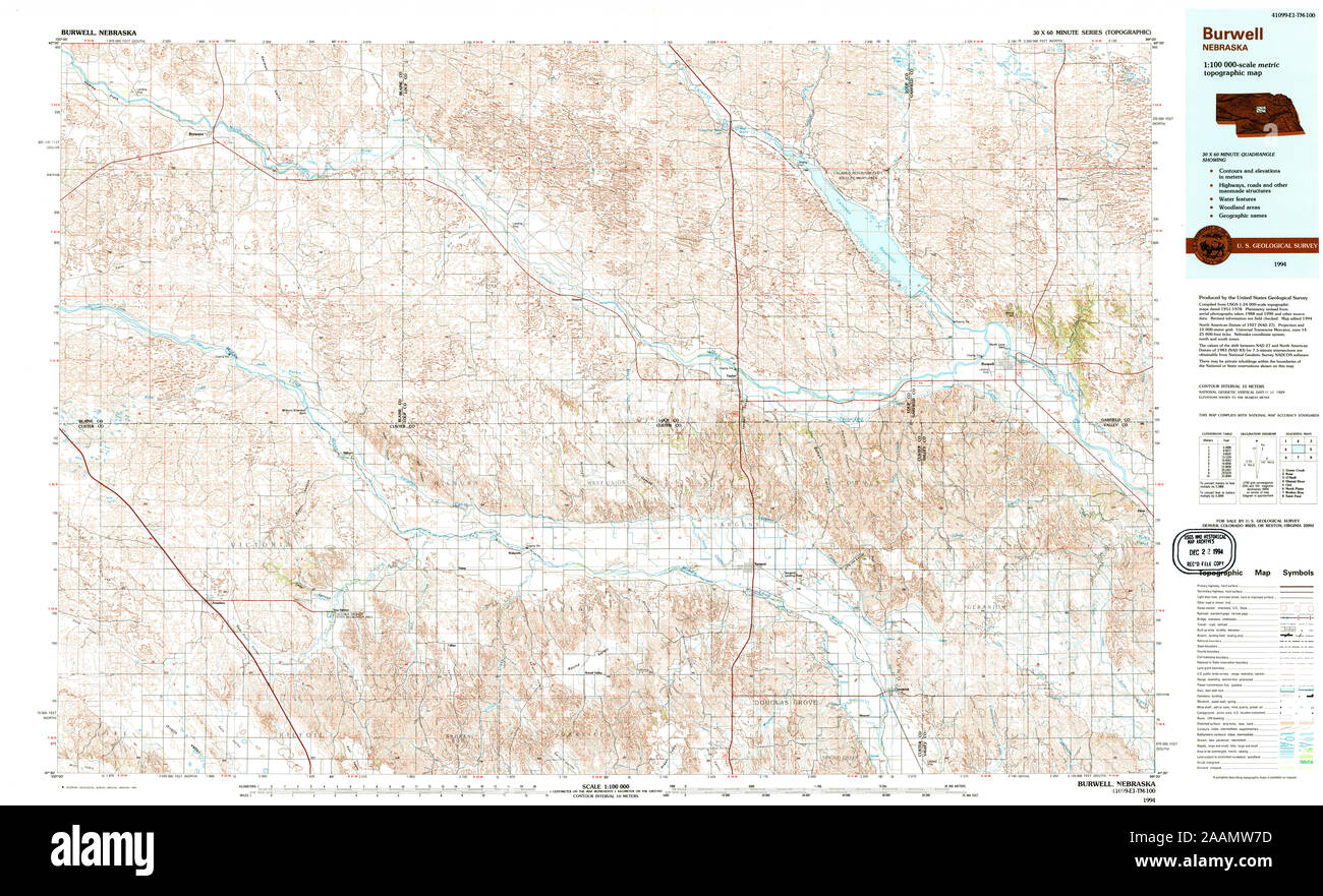USGS TOPO Map Nebraska NE Burwell 317710 1994 100000 Restoration Stock Photo