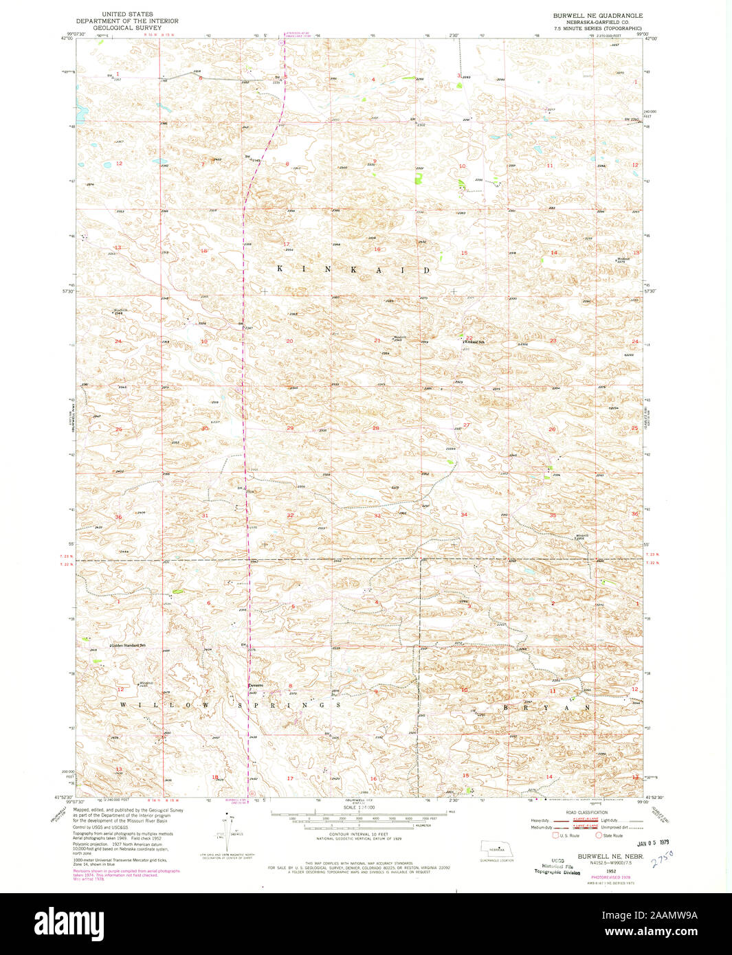 USGS TOPO Map Nebraska NE Burwell NE 315940 1952 24000 Restoration Stock Photo