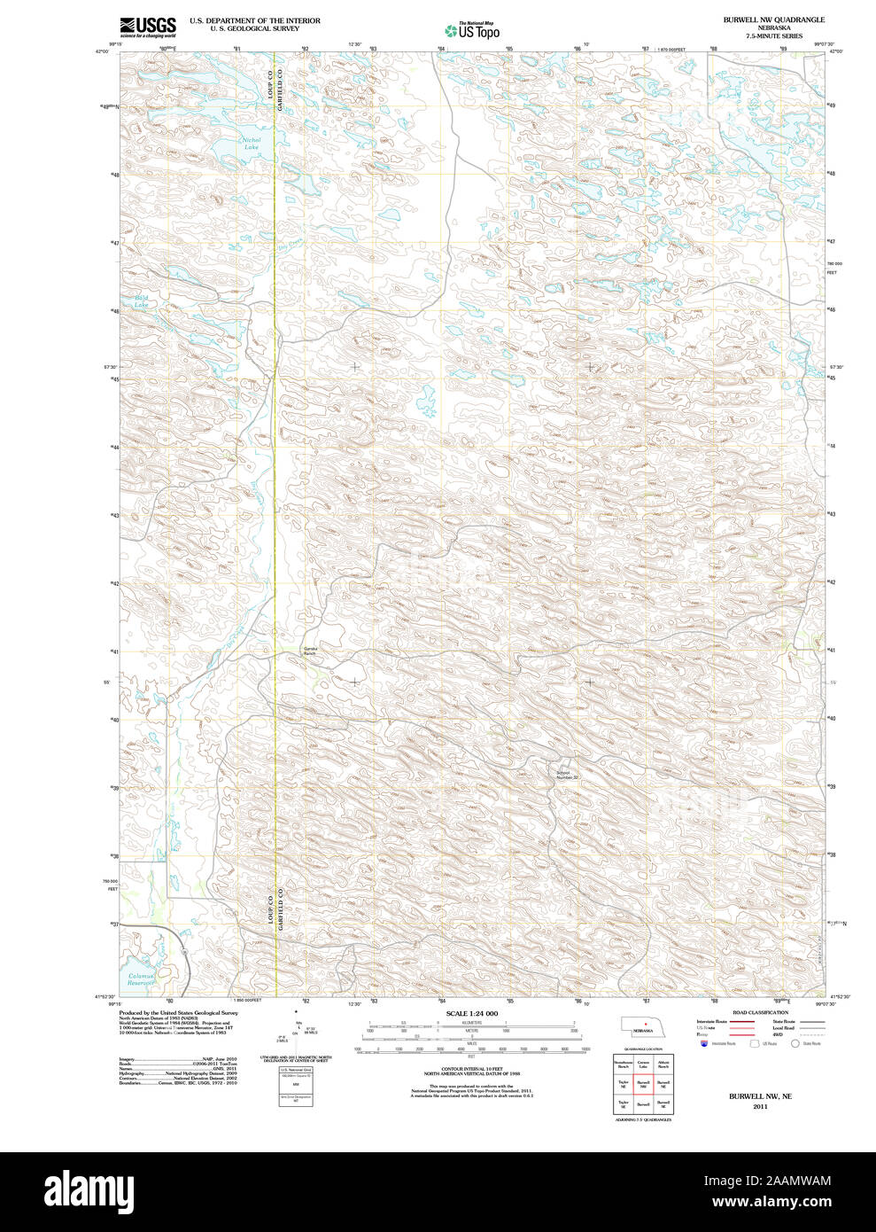 USGS TOPO Map Nebraska NE Burwell NW 20111021 TM Restoration Stock Photo