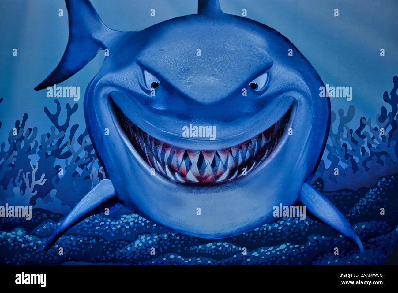 Shark art. Wall art. Grinning shark showing teeth. Funny art Stock Photo