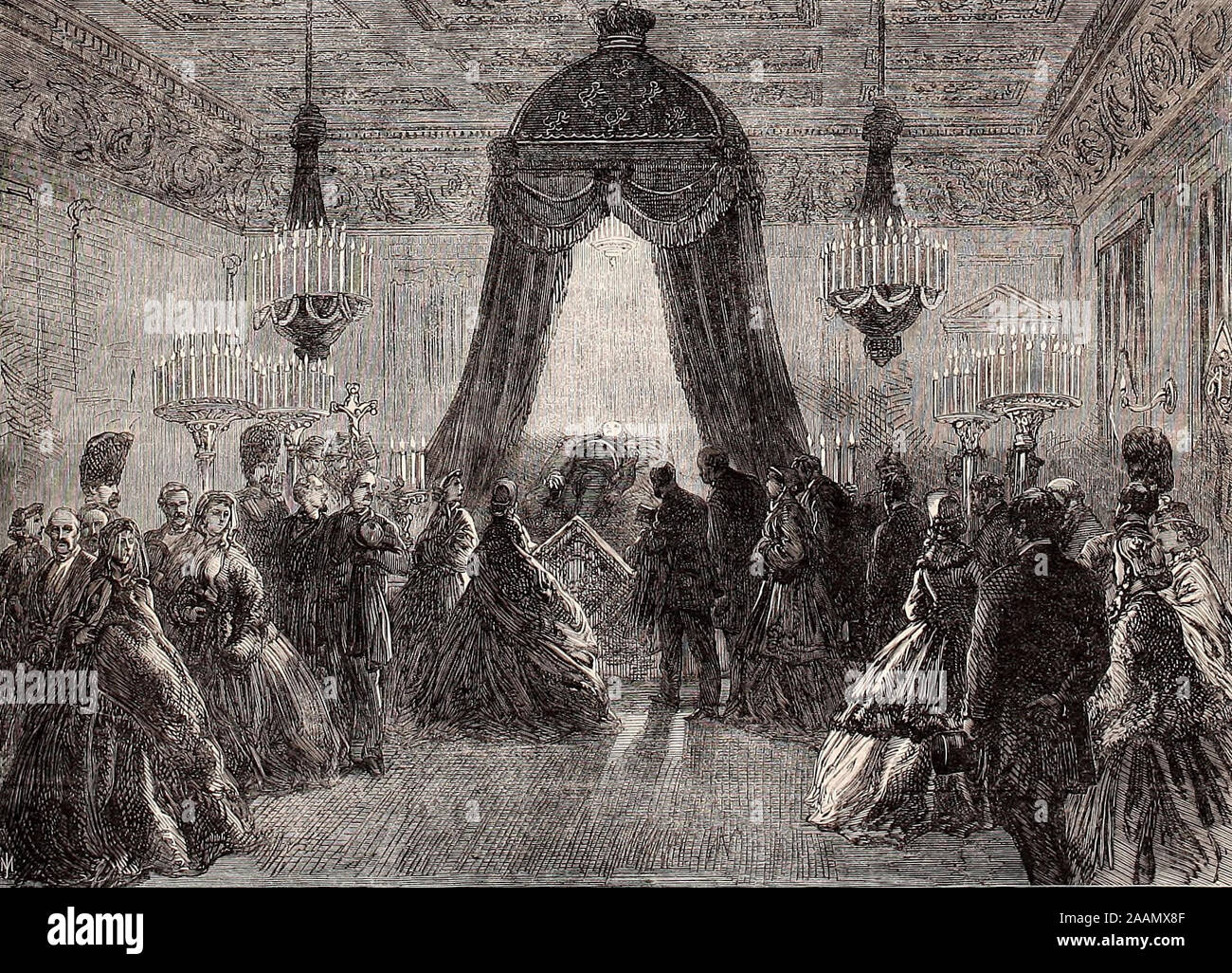 Funeral of the Late King Leopold I of the Belgians: His Body lying in State at the Royal Palace at Brussels, 1865 Stock Photo