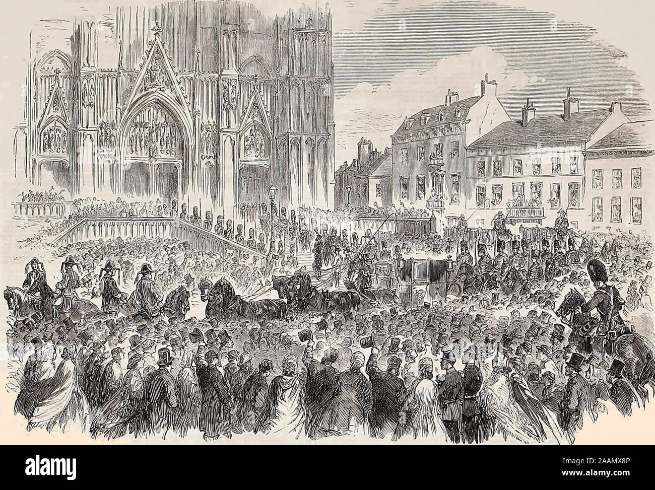 King Leopold II entering the Church of St Gudule at Brussels on the occasion of his father's funeral, 1865 Stock Photo