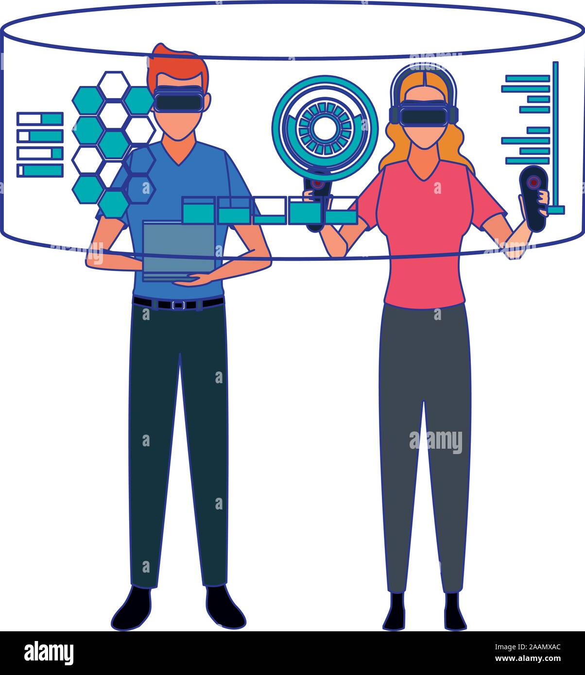 man and woman using technology of augmented reality Stock Vector Image ...