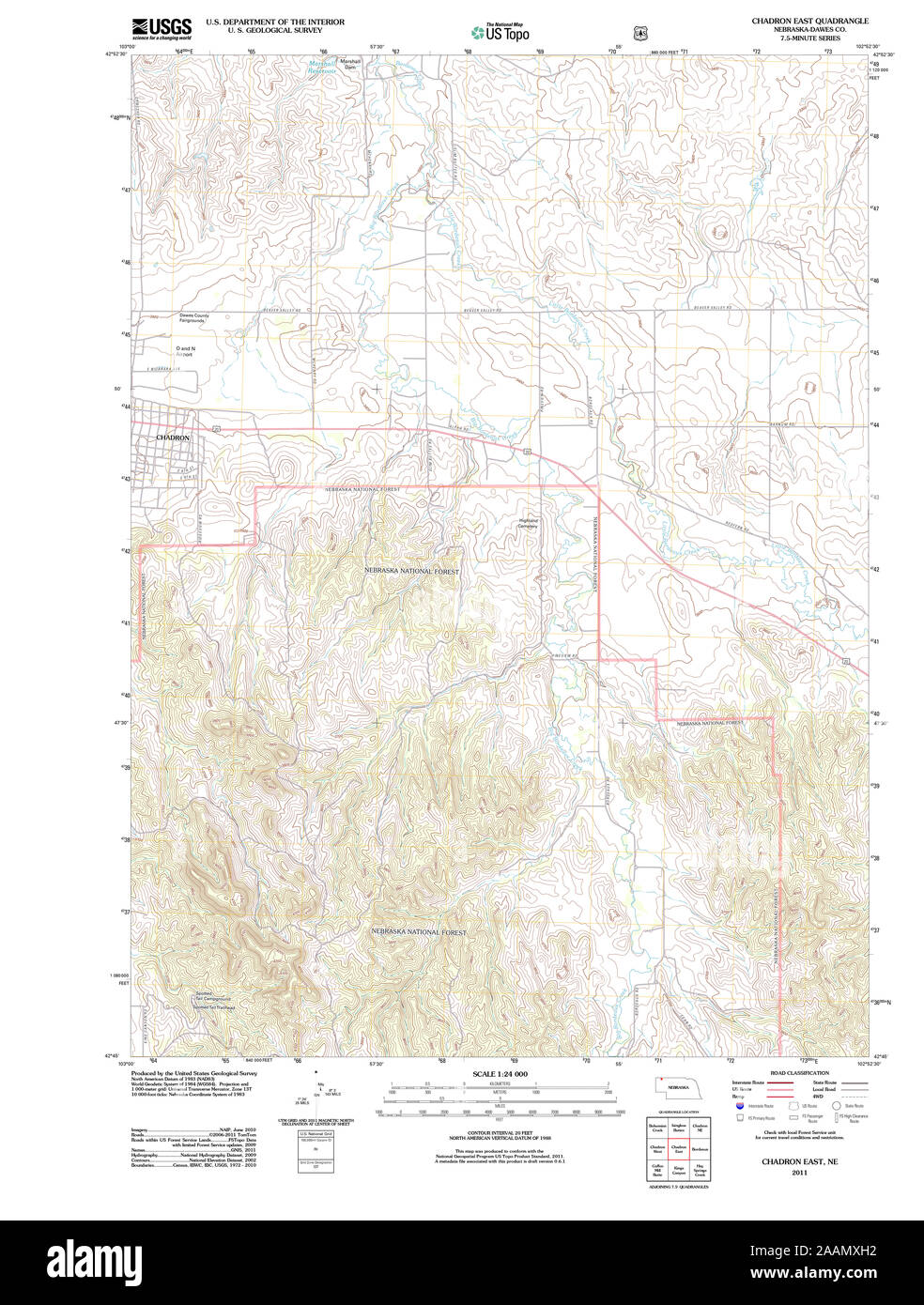 USGS TOPO Map Nebraska NE Chadron East 20111107 TM Restoration Stock Photo