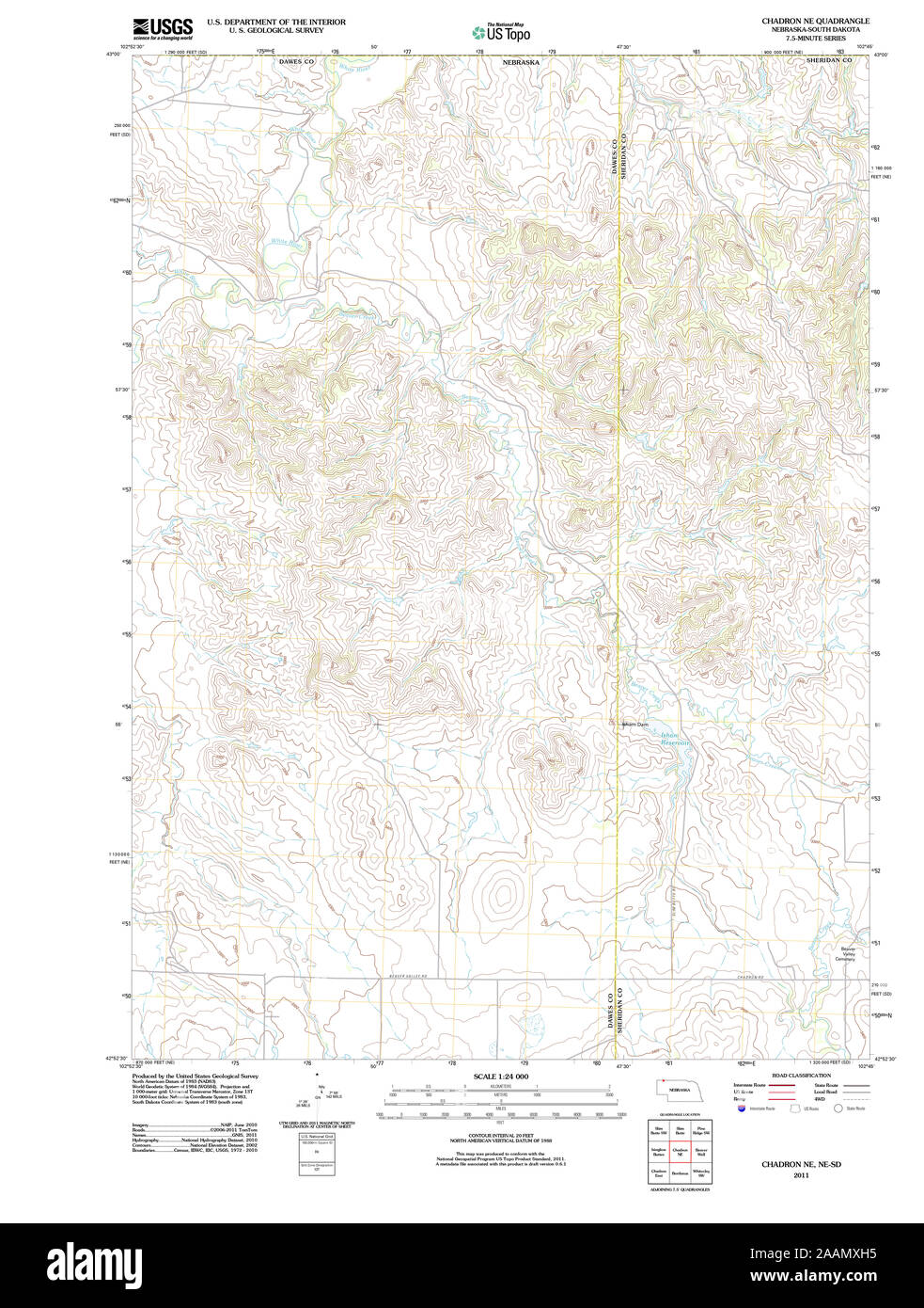 USGS TOPO Map Nebraska NE Chadron NE 20111130 TM Restoration Stock Photo