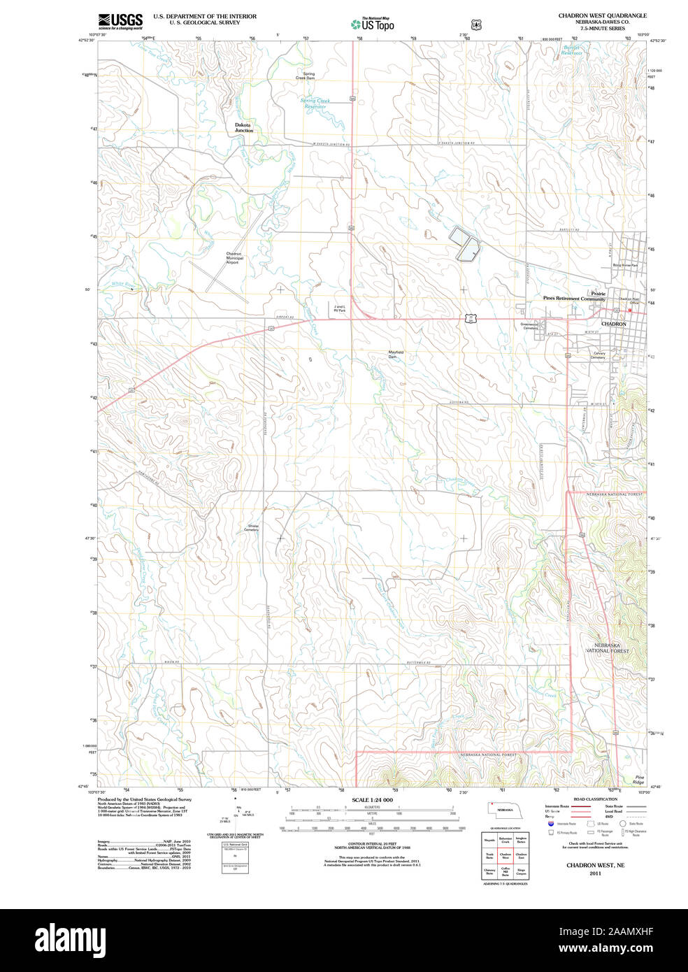 USGS TOPO Map Nebraska NE Chadron West 20111024 TM Restoration Stock Photo