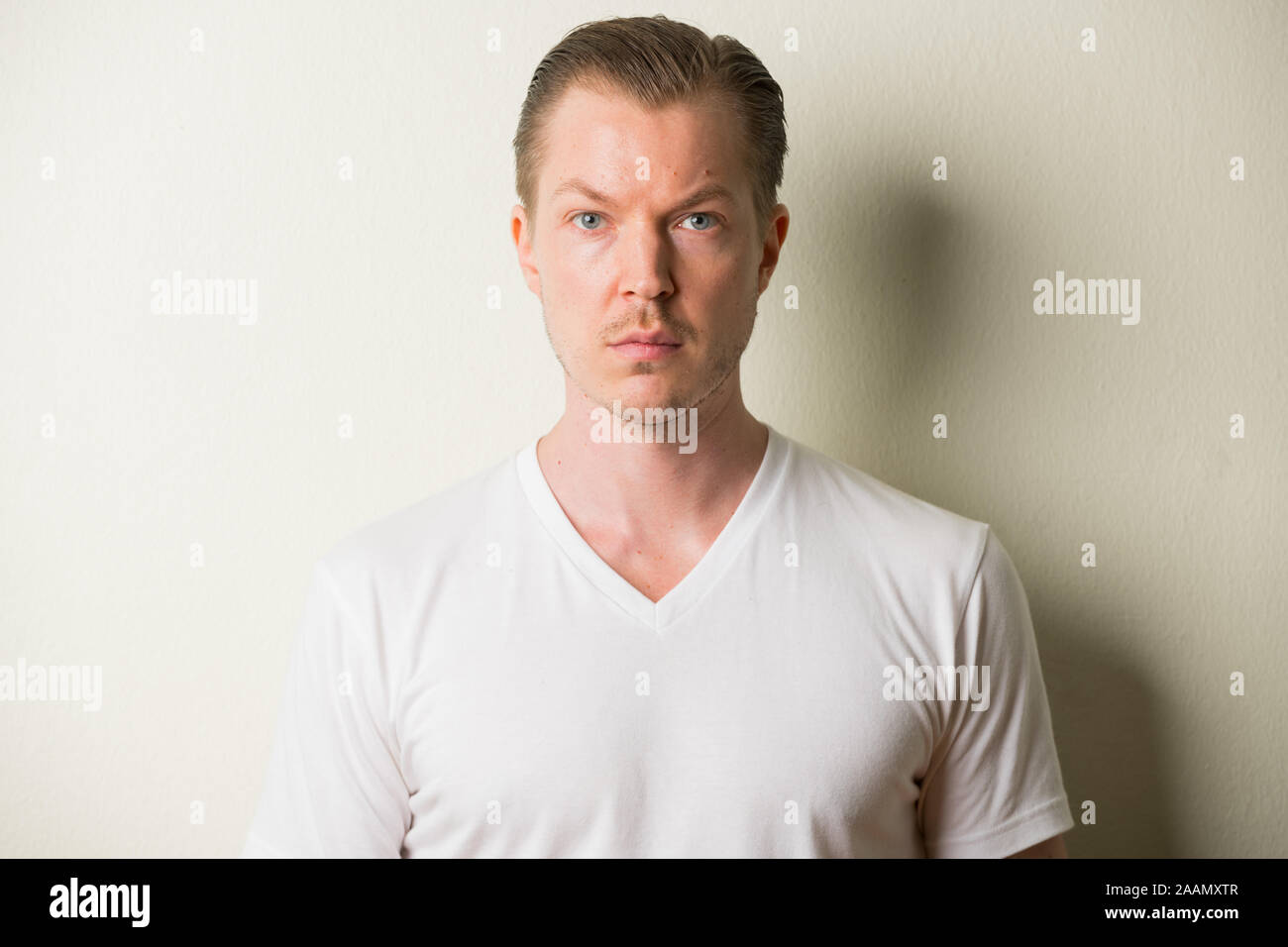 Face Of Young Handsome Man With Blond Hair Stock Photo 333603671