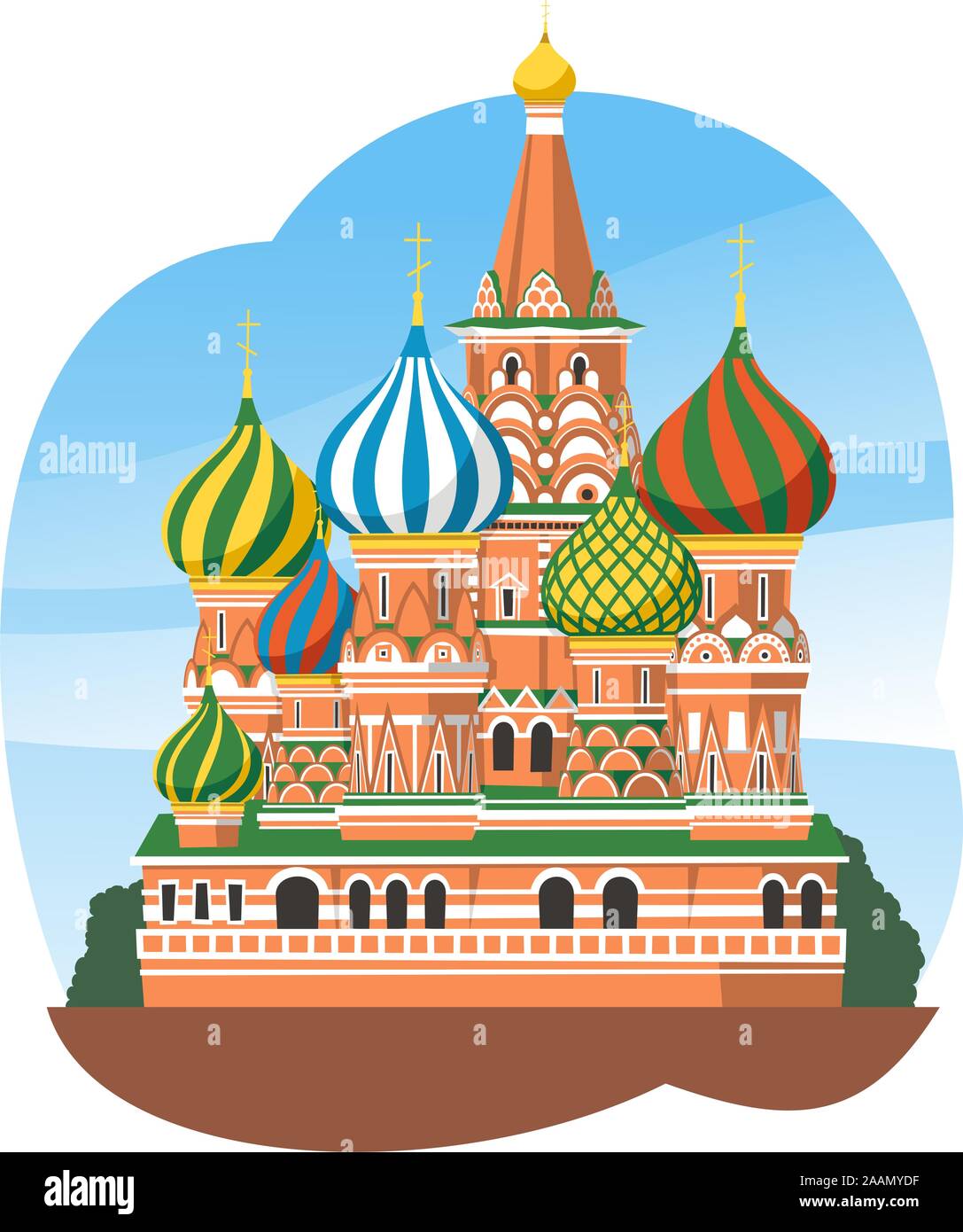 Kremlin Saint Basil's Cathedral Moscow Russia, vector illustration cartoon. Stock Vector