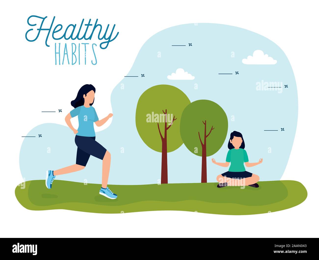 Healthy Lifestyle Poster With Athletes In Park Stock Vector Image Art Alamy