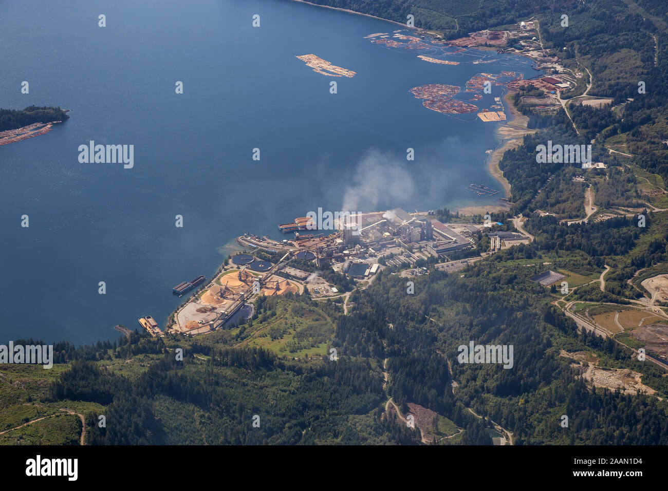 Aerial View of an Industrial Site in Howe Sound during a sunny summer