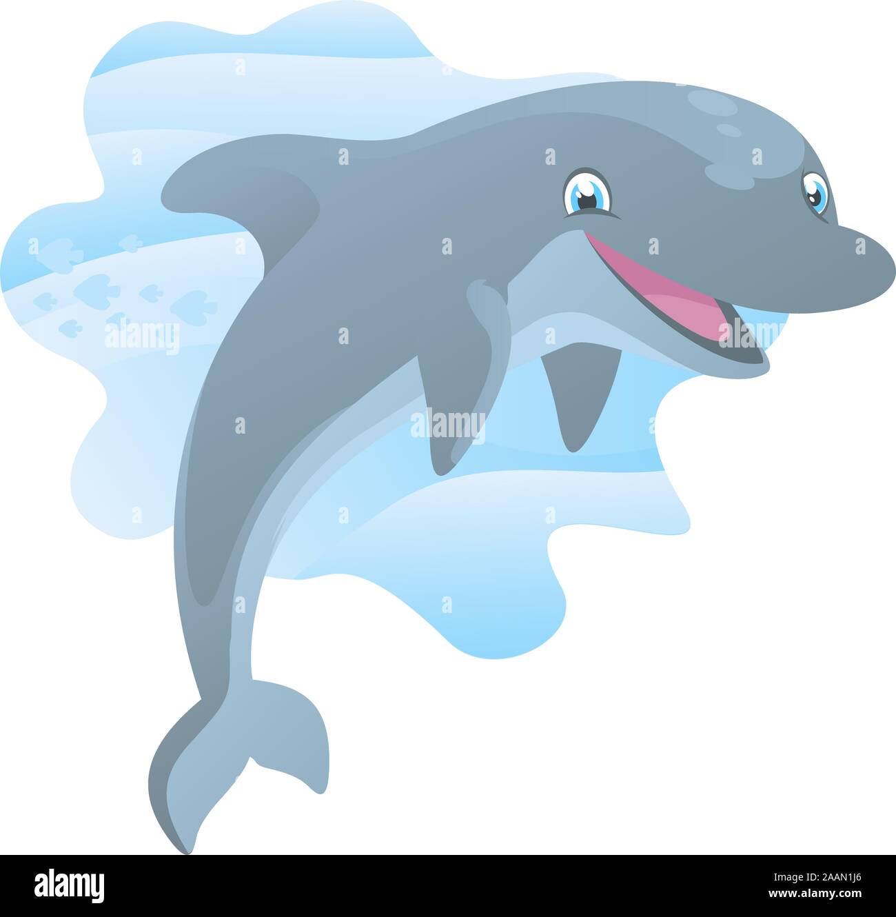 Smiling Dolphin happily jumping out of the water vector illustration ...