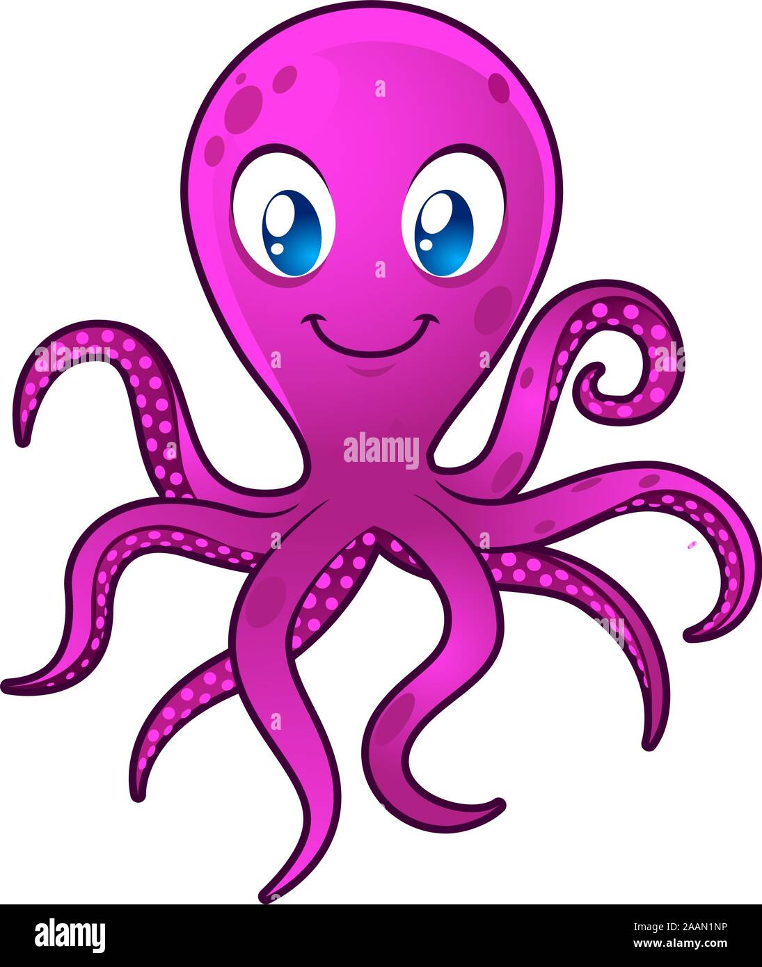 Smiling Blue eyes Octopus moving its eight tentacles vector illustration. Stock Vector