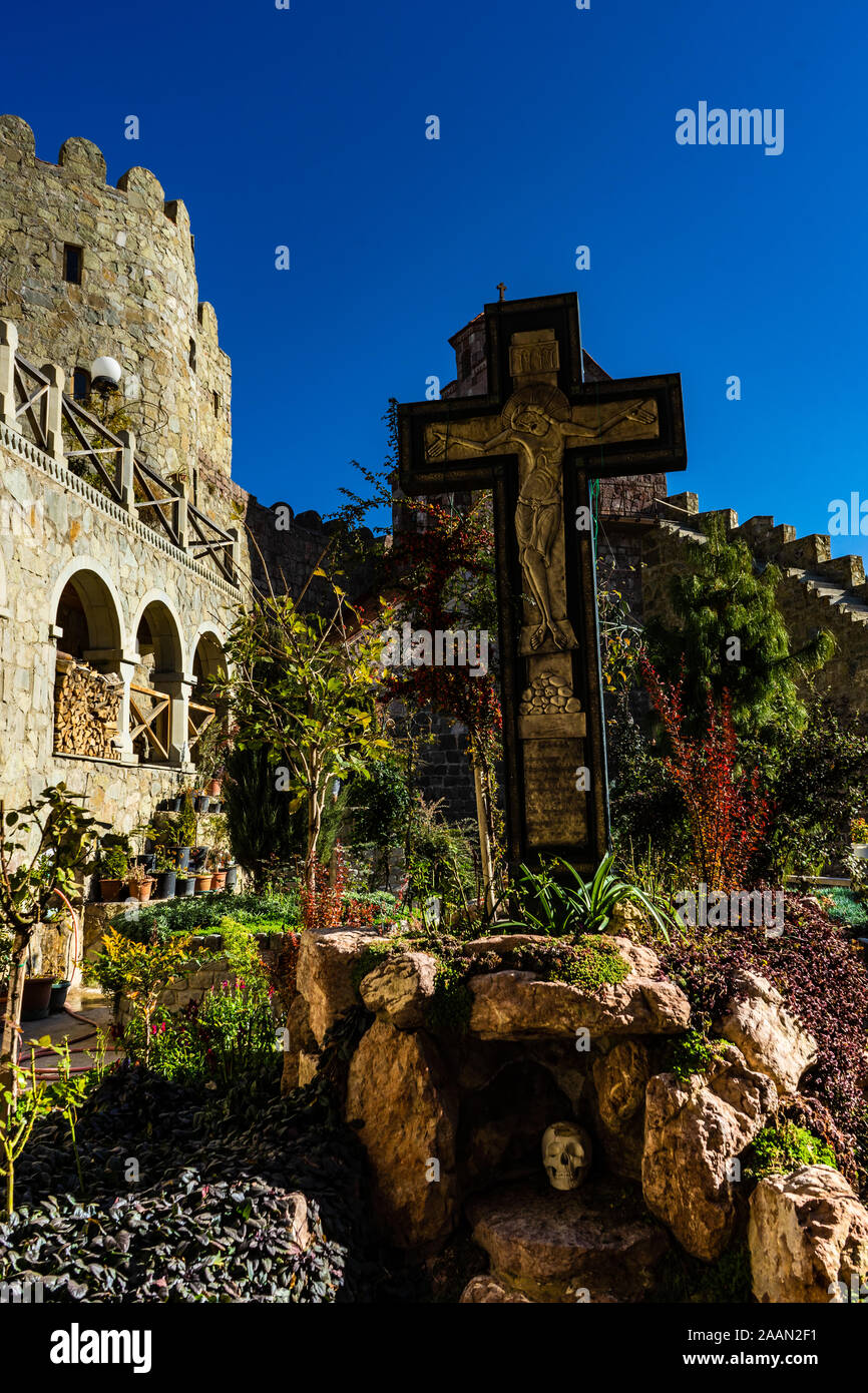 18 NOVEMBER 2019, GEORGIA: Inner yard in famous man monastery Mzovreti ...