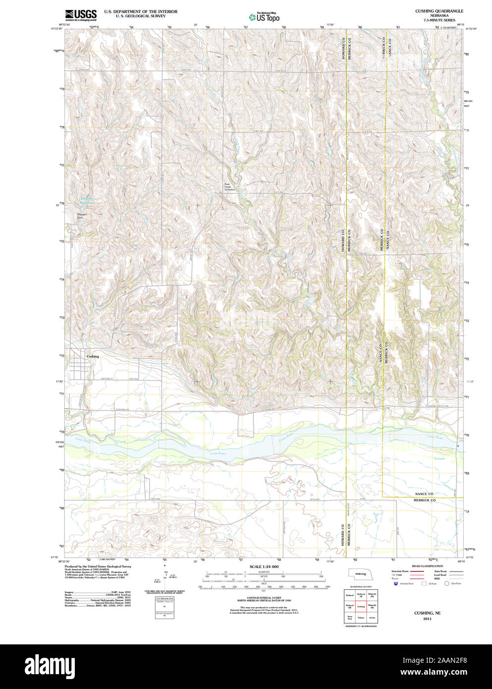 USGS TOPO Map Nebraska NE Cushing 20111114 TM Restoration Stock Photo