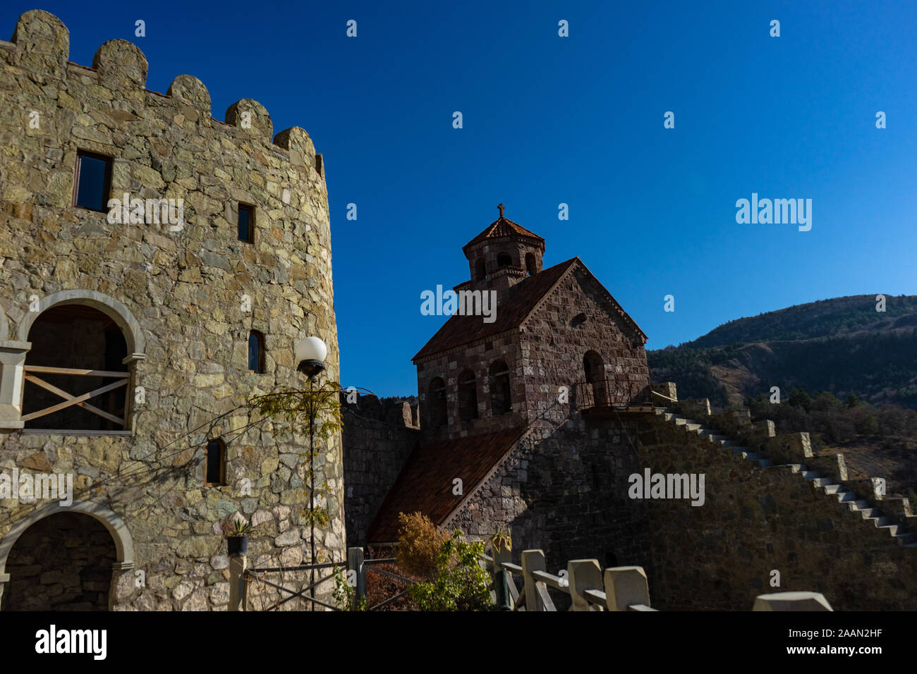 18 NOVEMBER 2019, GEORGIA: Inner yard in famous man monastery Mzovreti ...