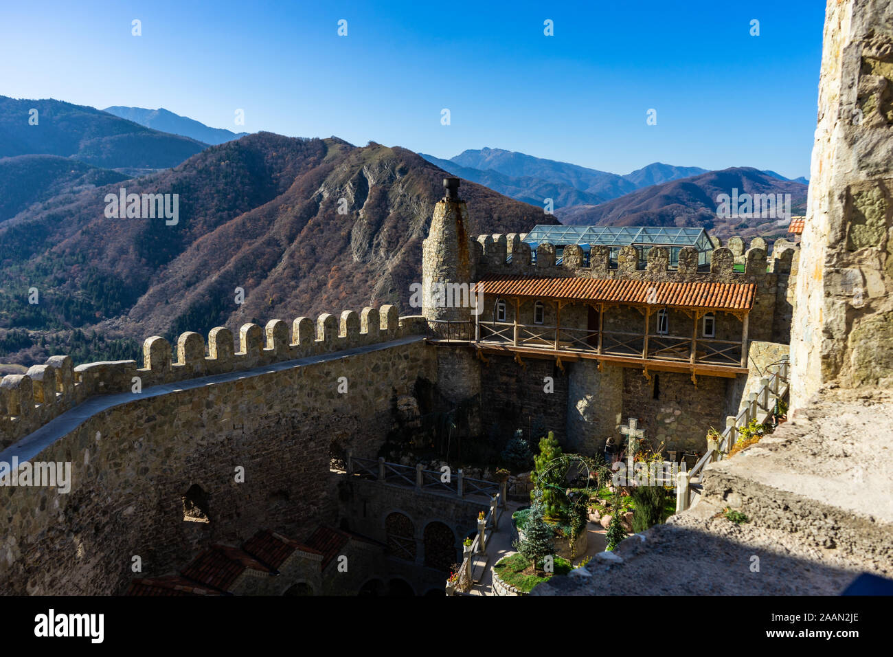 18 NOVEMBER 2019, GEORGIA: Inner yard in famous man monastery Mzovreti ...