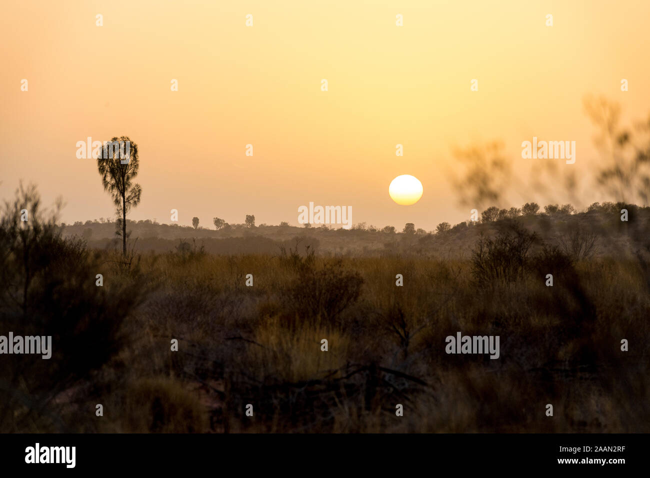 Desert dust storm sunrise in the Australian outback. Stock Photo