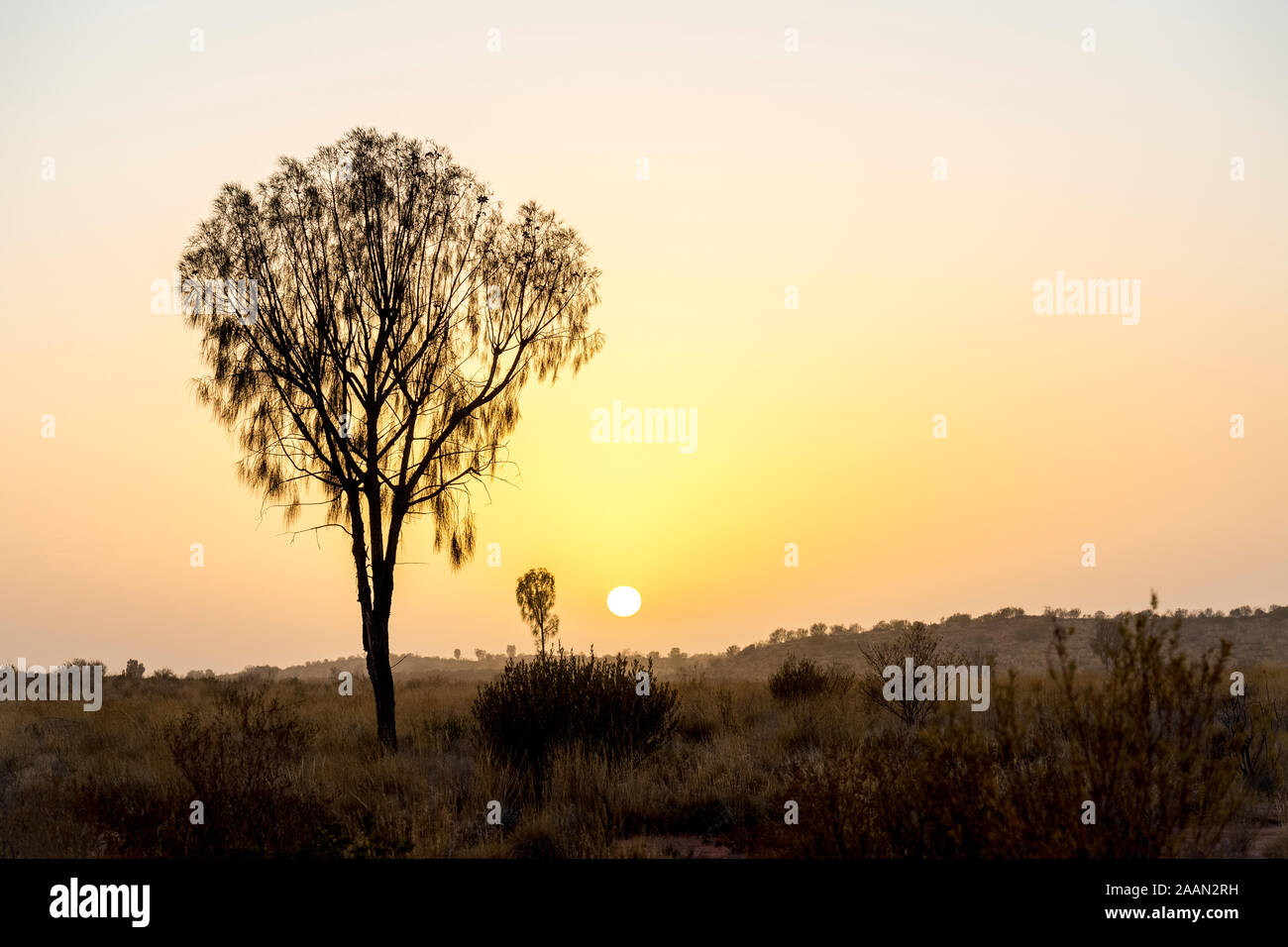 Desert dust storm sunrise in the Australian outback. Stock Photo