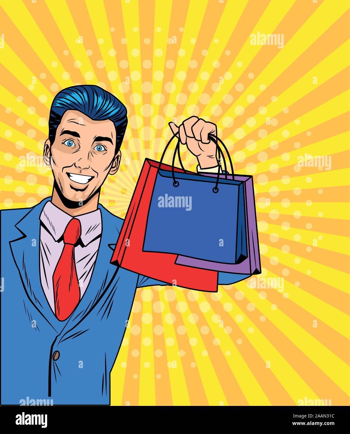 Man with shopping bag retro vector design Stock Vector Image & Art - Alamy