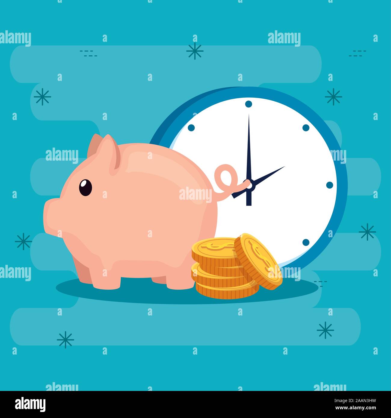 piggy bank with coins and clock Stock Vector Image & Art - Alamy