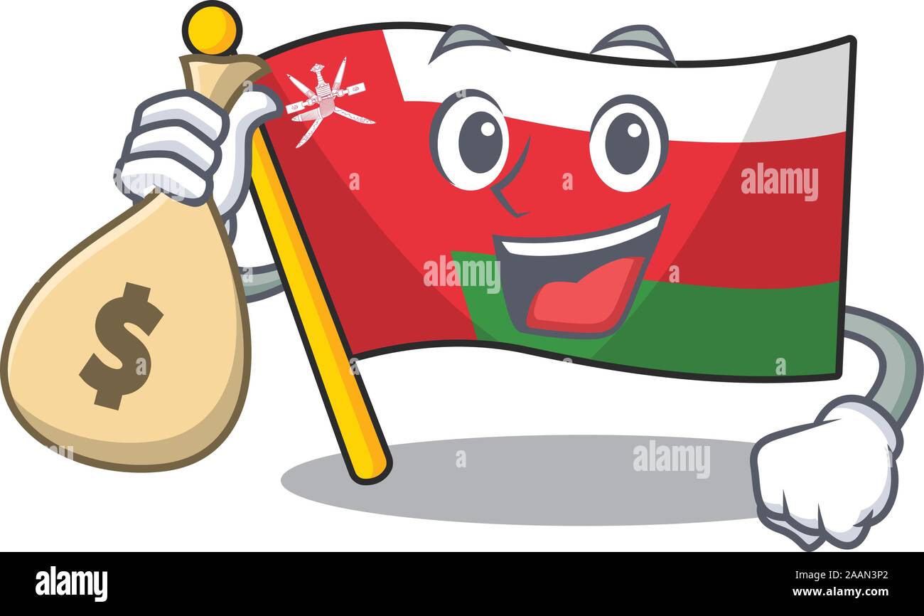 Cute flag oman character smiley with money bag Stock Vector