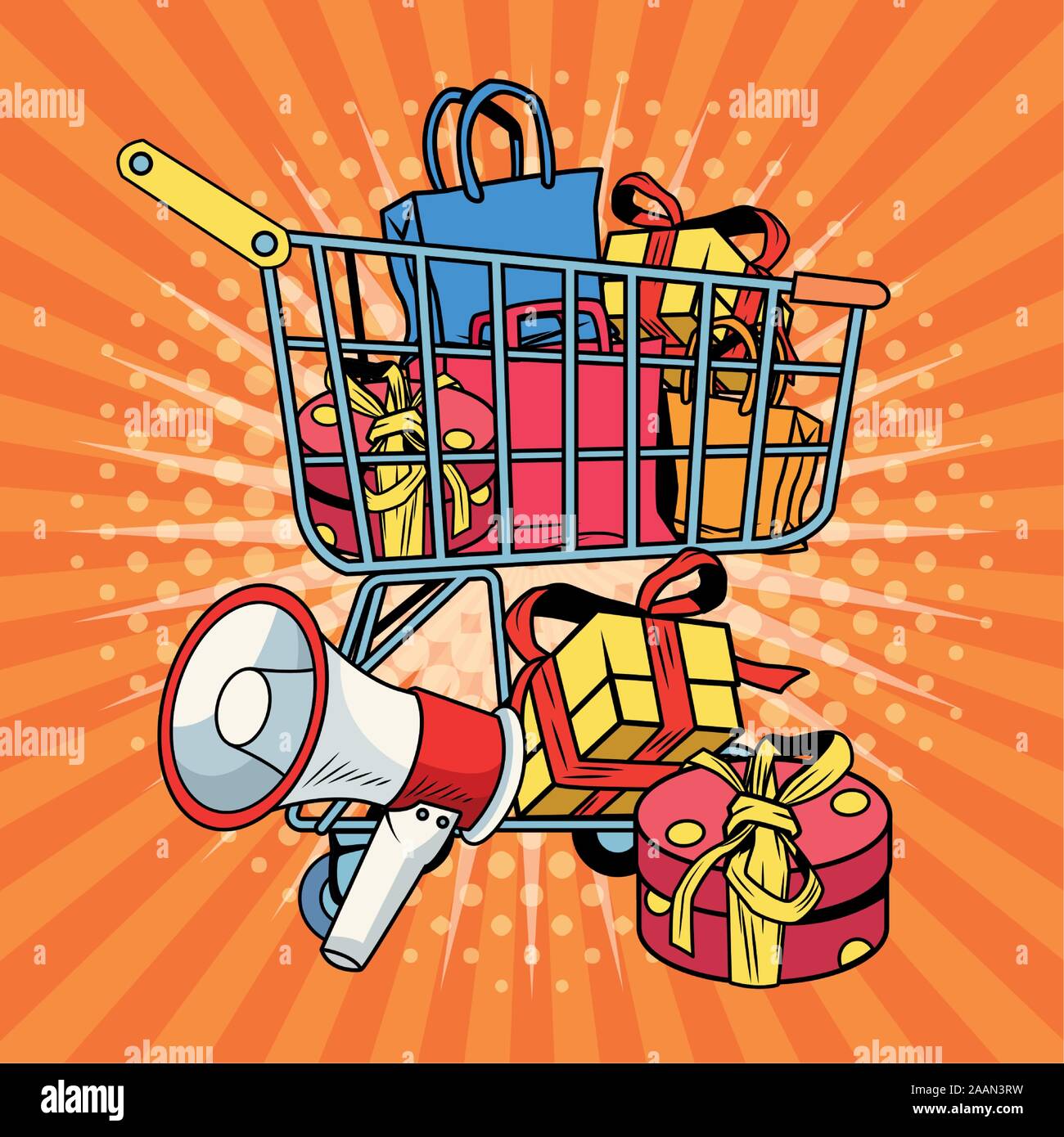 shopping bags inside cart retro vector design Stock Vector