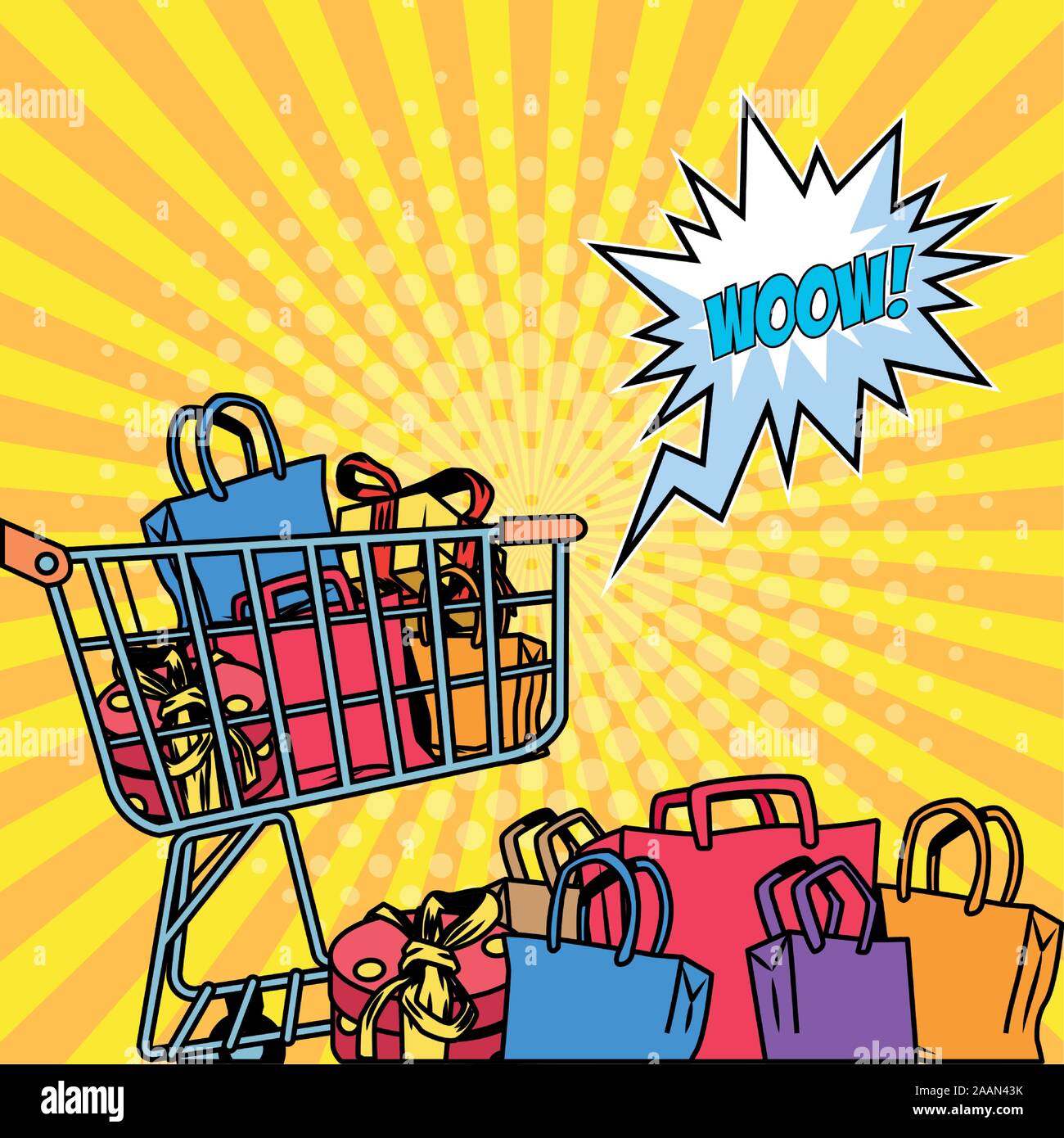 shopping bags inside cart retro vector design Stock Vector
