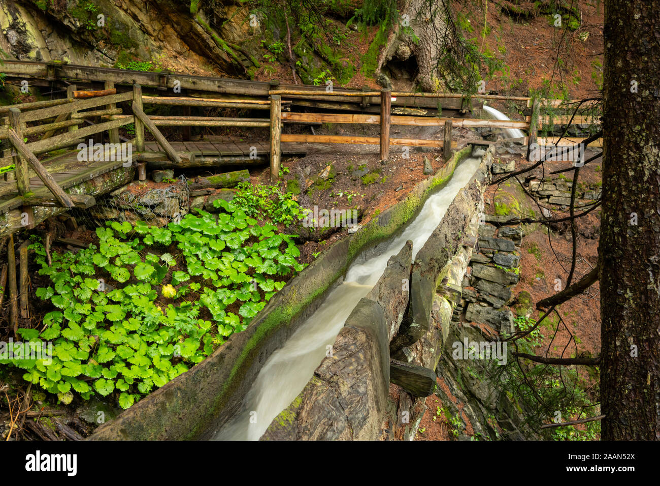 Irrigation canal in the mountains of South Tyrol, Waal near Mals Stock Photo