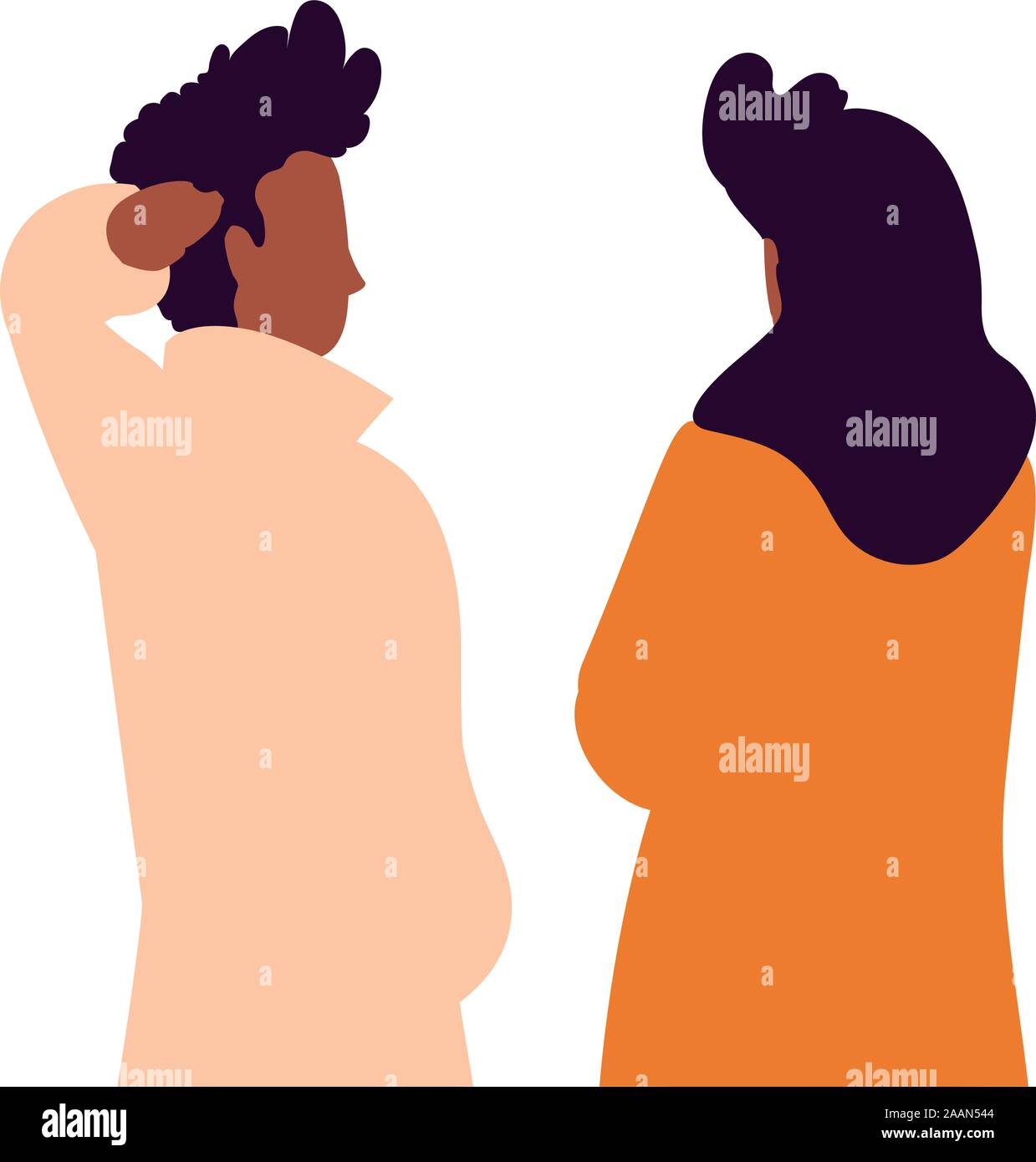 Couple Of People In Back Position On White Background Vector