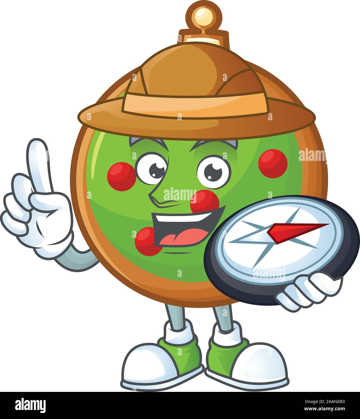 Explorer christmas ball cartoon character holding a compass Stock ...