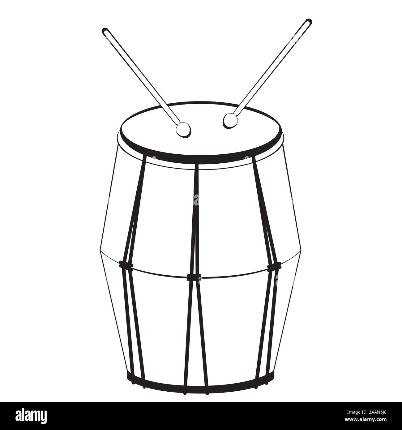 Music instrument drum with drumsticks in black and white design Stock ...