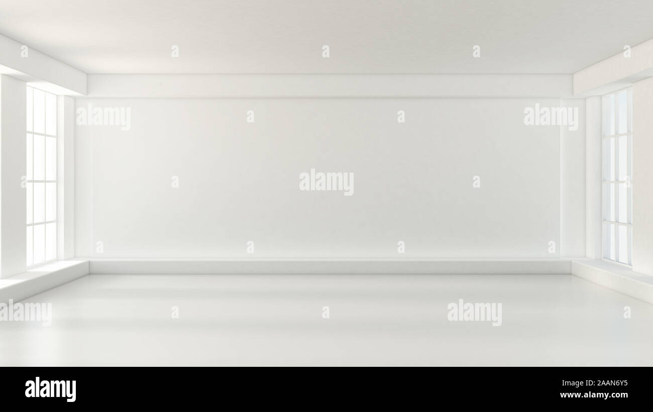 Empty room, white interior, background wall, ceiling, floor, window3d ...